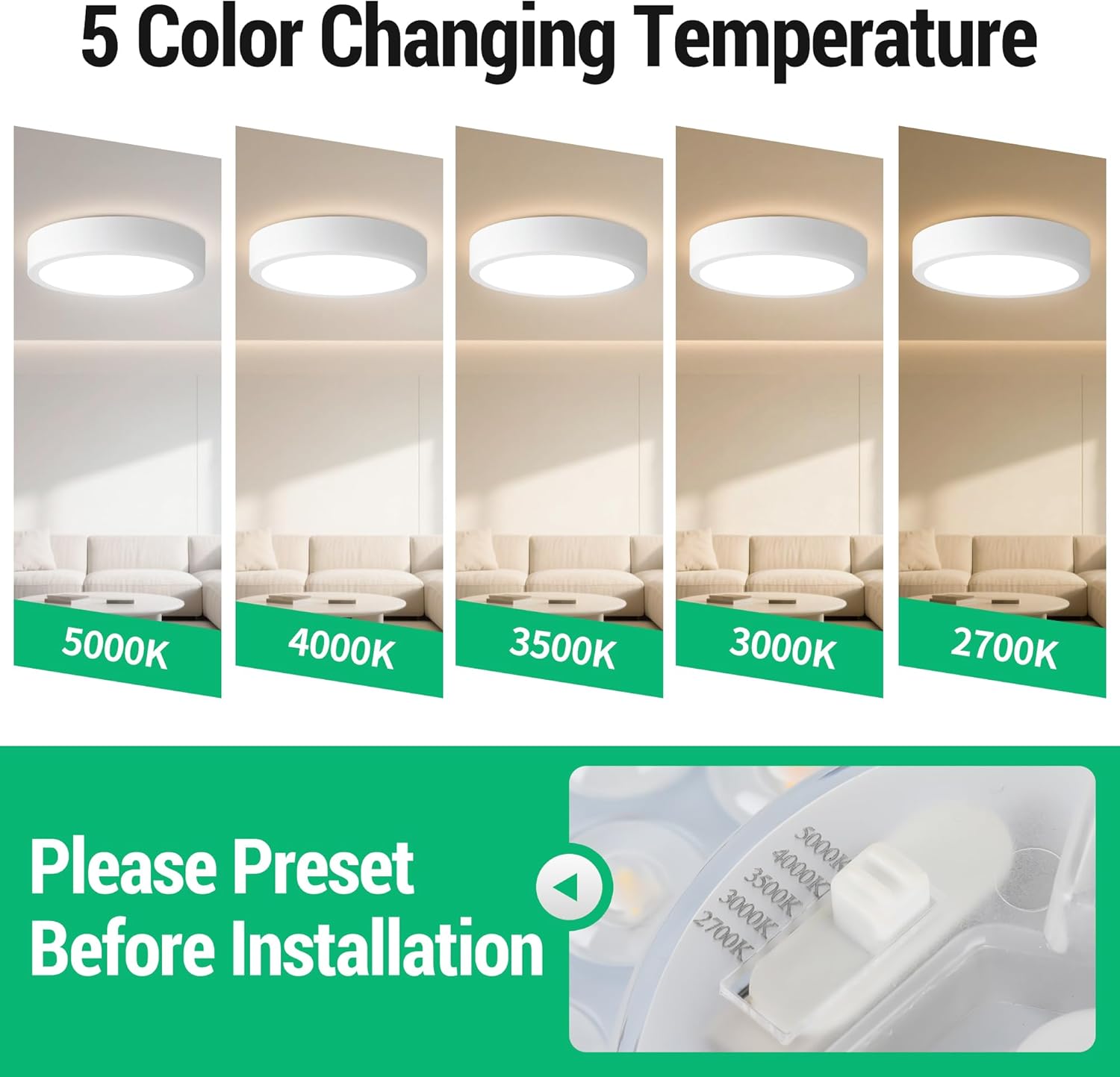 11" LED Flush Mount Ceiling Light, White Modern Ceiling Light Fixture with 5CCT 2700K-5000K, Dimmable LED Light Fixtures Ceiling Mount for Kitchen Bathroom Bedroom Hallway