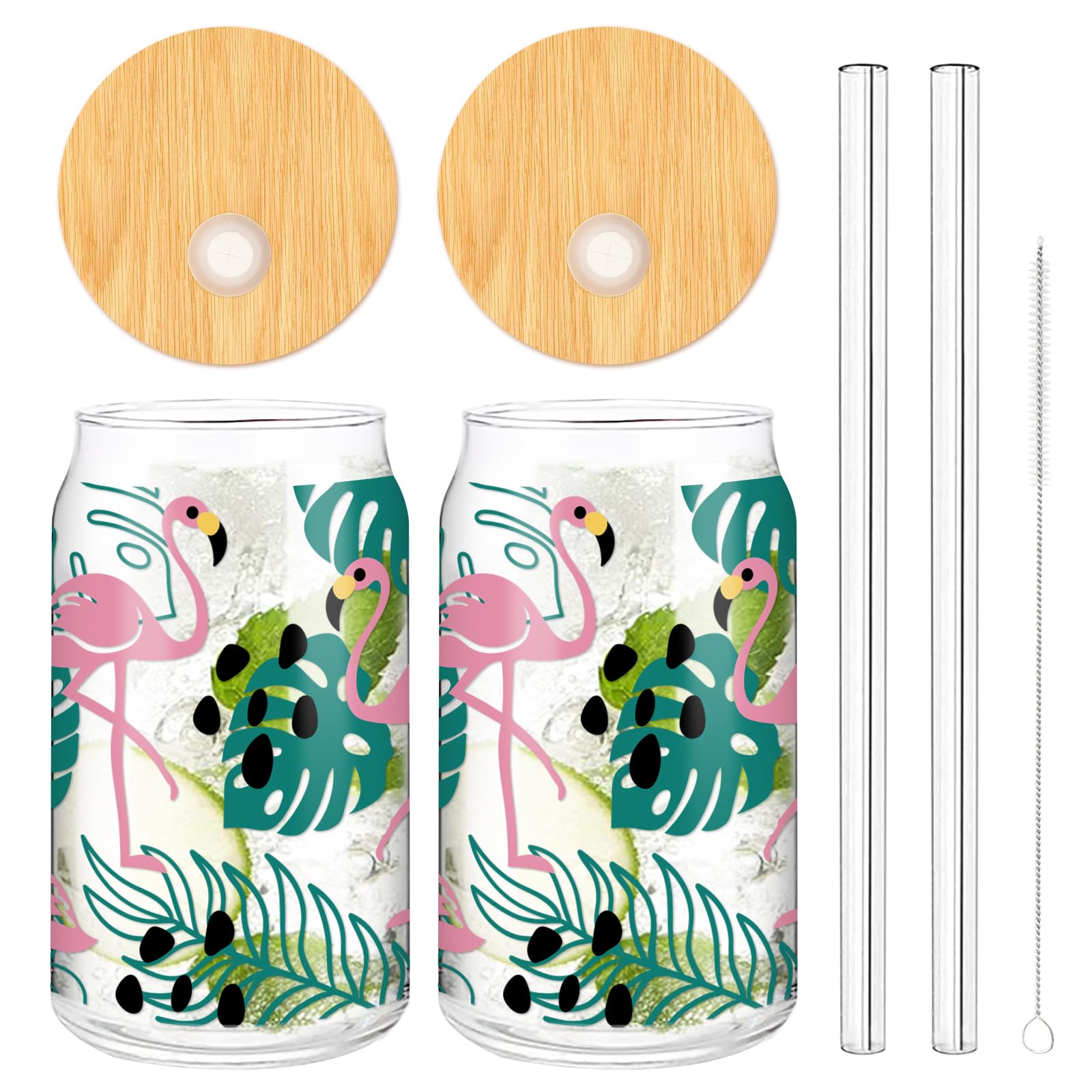 Verre à café glacé à motif flamant rose avec design estival