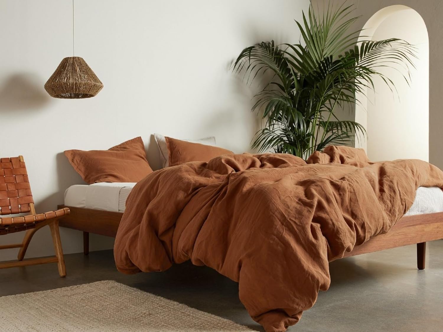 Terracotta Linen Duvet Cover, Linen Boho Bedding King Queen Quilt Cover Linen Cover with Pillowcases, Linen Bedding Set Twin Quilt Comforter Linen (Over Size 108X108)