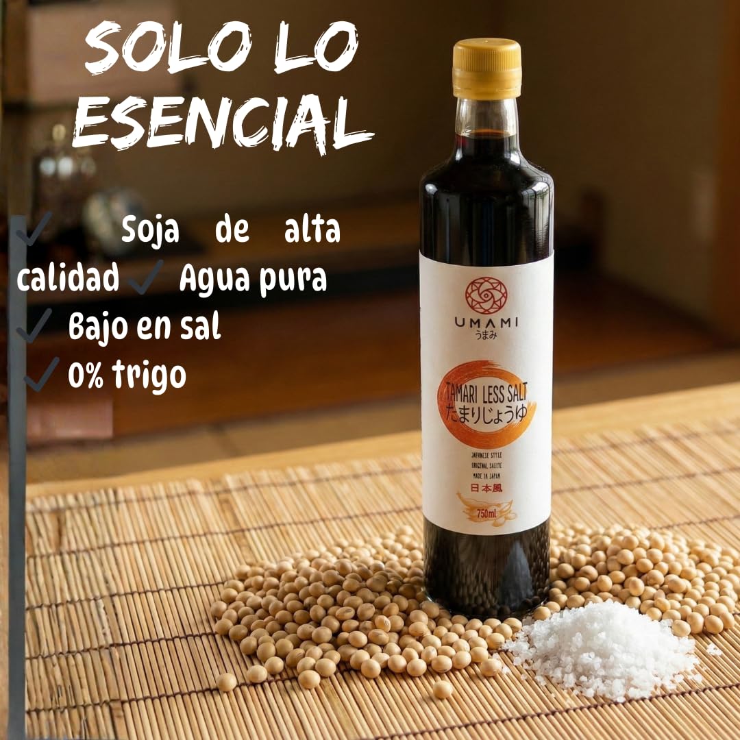Umami Salsa de Soja Menos Sal 750ml - Baja en Sodio - Producida en Japón para Sushi y Wok