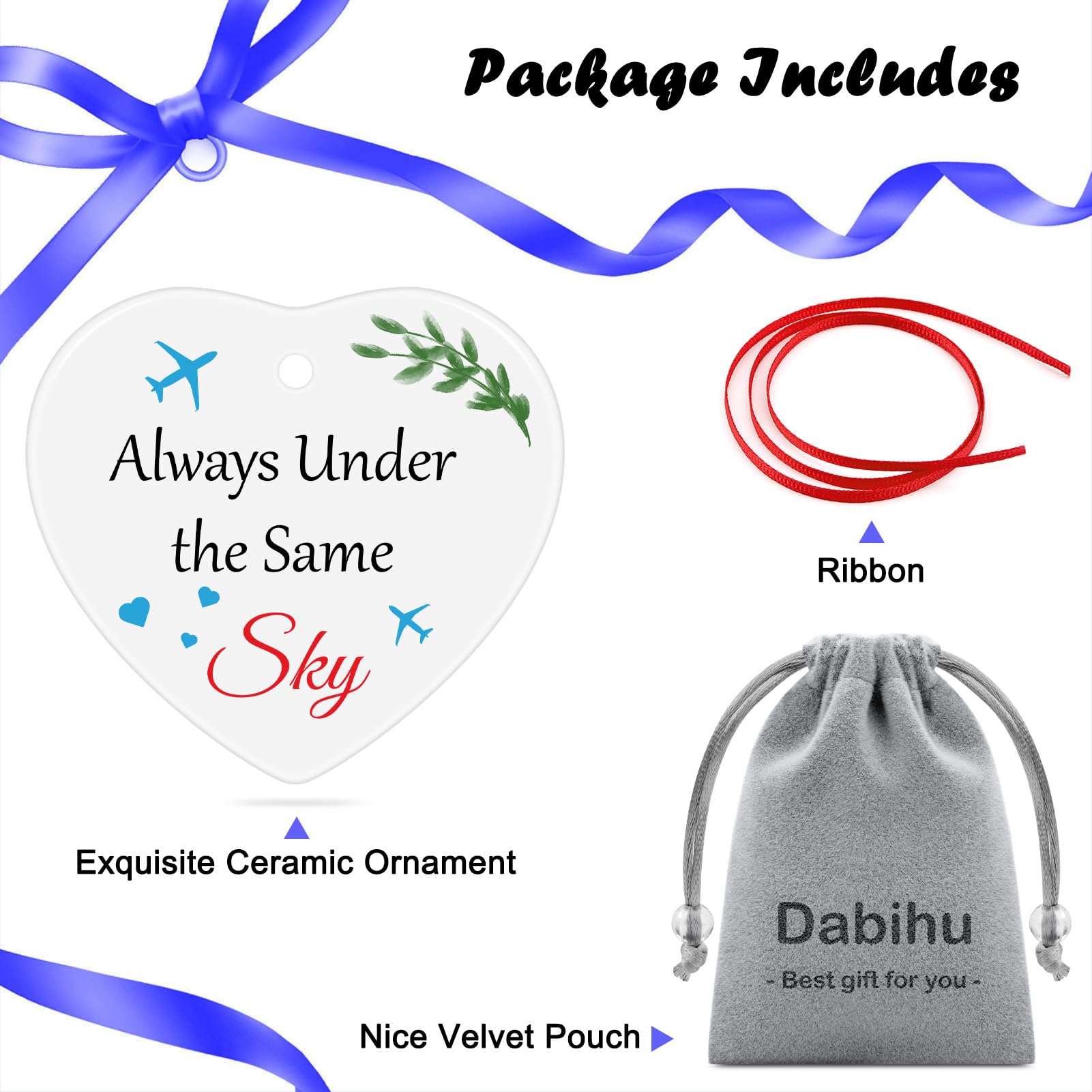 Long Distance Gifts Christmas Ornament Distance Gifts for Best Friends Couple Going Away Gift for Women Men Ceramic Heart Keepsake for Friends Family Farewell Present Always Under the Same Sky - Image 3