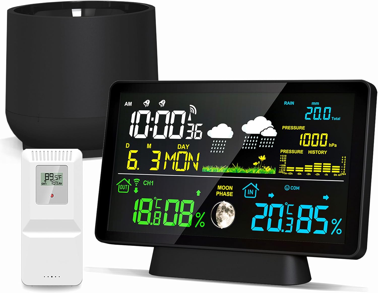 Product image of Wireless Rain Gauge and Weather Station, Digital Rain Gauge Outdoor Home Weather Station with Thermometer, Hygrometer, Atomic Clock, Weather Forecast and Barometer, Weather Station with Rain Gauges