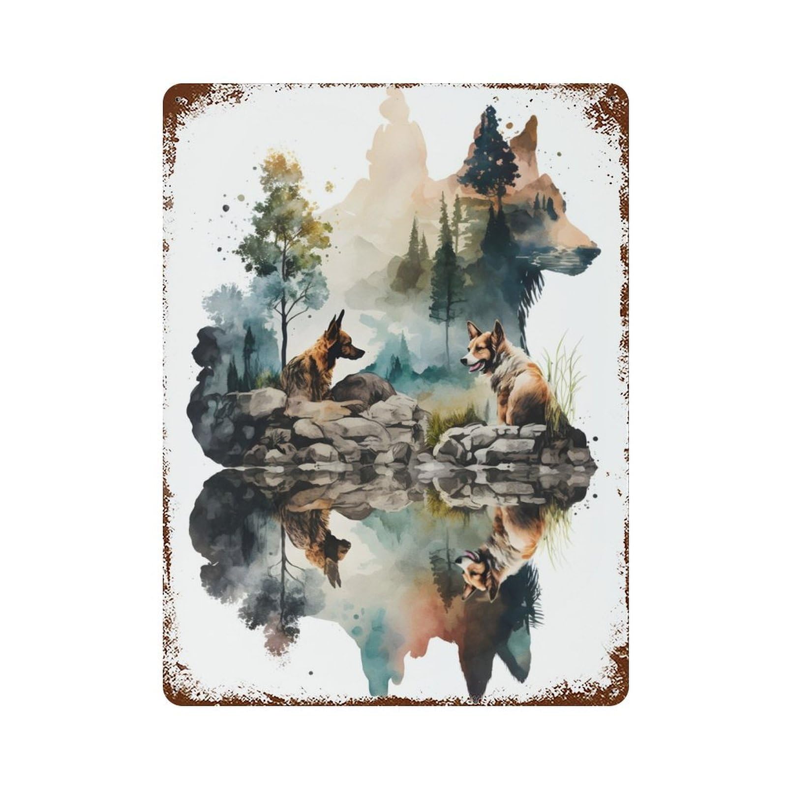 WILD DOGS 15.7"x11.8" Rustic Tin Plaque, Industrial Home Decor for Farmhouse, Kitchen And Entryway Decor