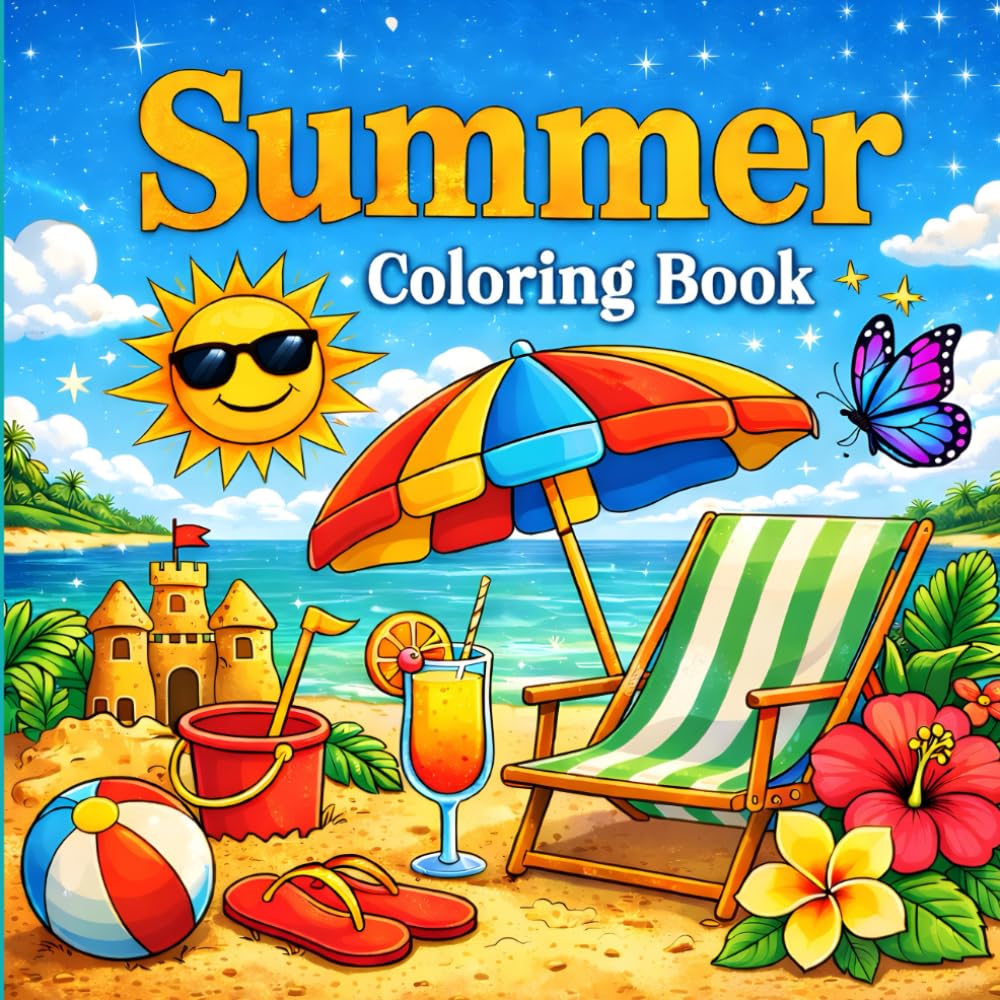 Summer Coloring Book: Bold and Easy Designs for Adults and Teens with Cute and Simple Fun Beach Activities, Tropical Foods and More
