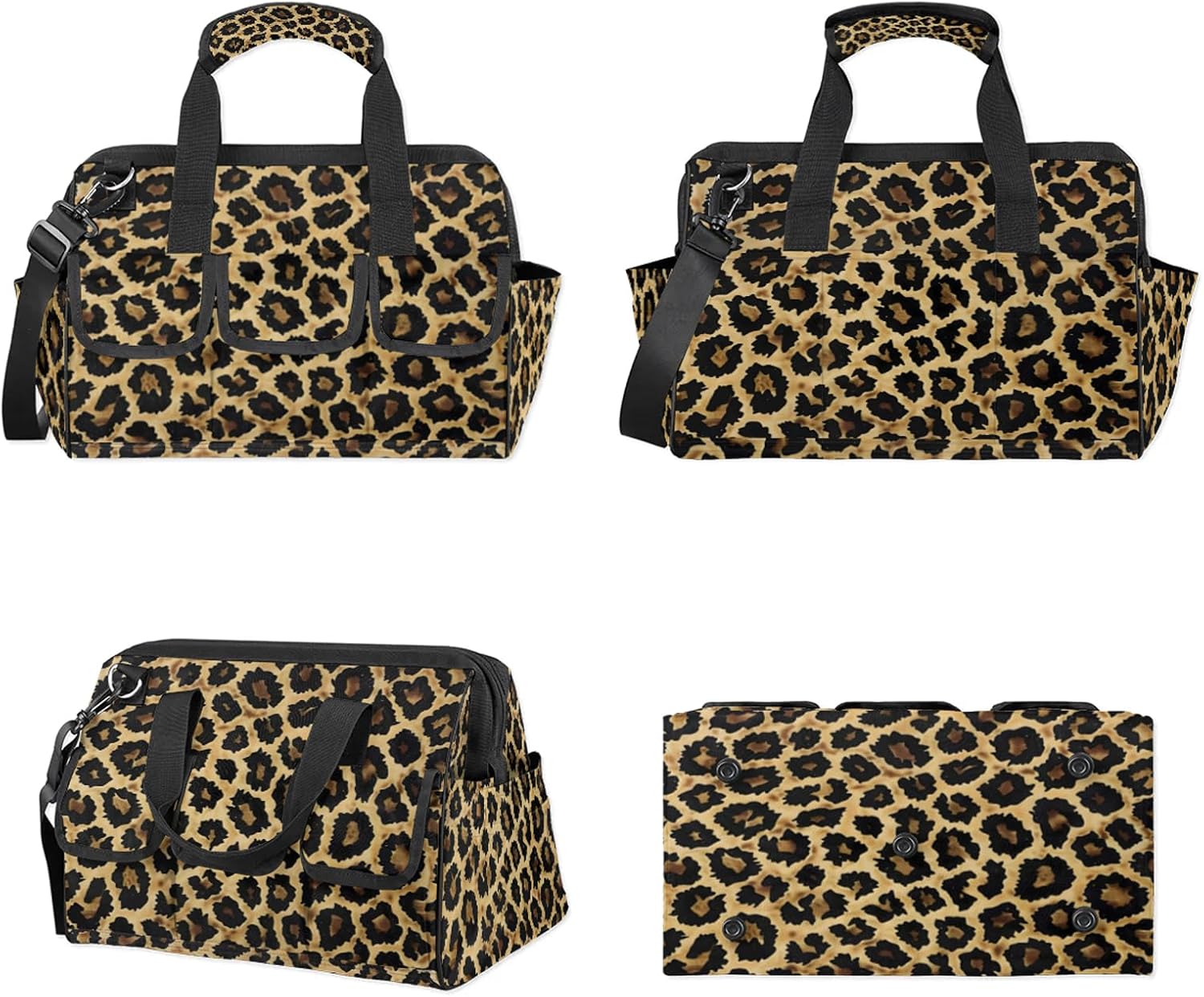Leopard Print Wild Safari Skin Tool Bags for Men and Women 14.8 Inch, Heavy Duty Waterproof Tool Box Organizer Bag, Wide Mouth Tool Tote Storage Bag with Adjustable Shoulder Strap
