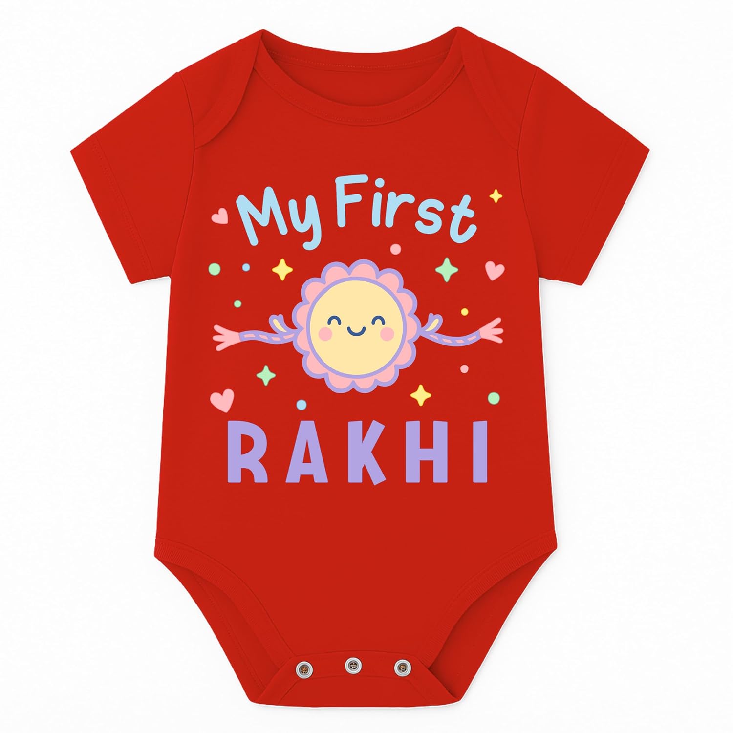 Lillypupp My First Rakhi Baby Romper for Girls/Boys | Cotton Bodysuit with ‘My First Rakhi’ Quote | Raksha Bandhan Festive Outfit for Newborns & Infants Lillypupp My First Rakhi Baby Romper for Girls/Boys | Cotton Bodysuit with ‘My First Rakhi’ Quote | Raksha Bandhan Festive Outfit for Newborns & Infants