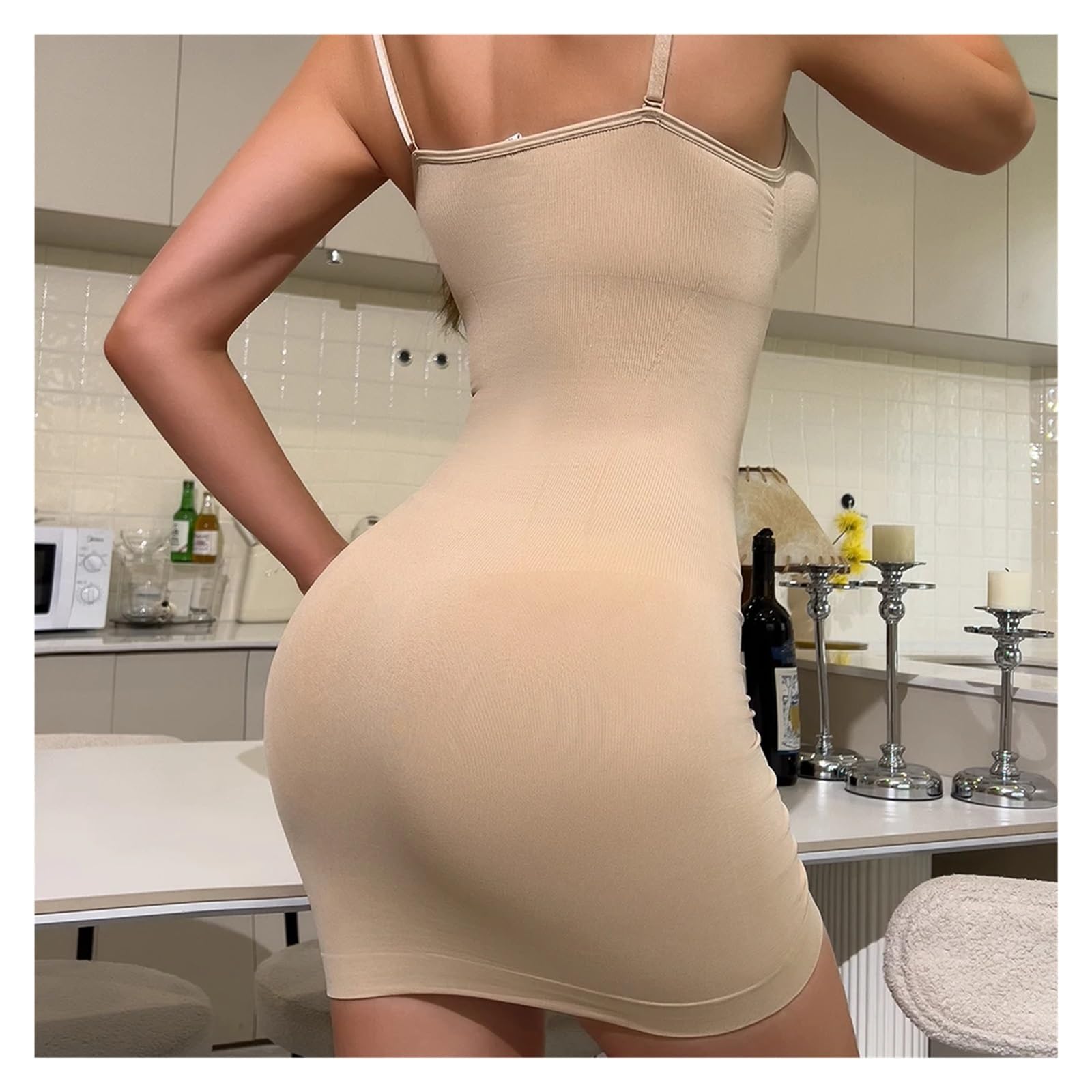 Vestido Moldeador Faja Moldeadora con Escote en V for Mujer, Prenda Interior Ajustada, Levanta glúteos, Control de Abdomen, sin Costuras, compresión Abdominal.(Pink,S)