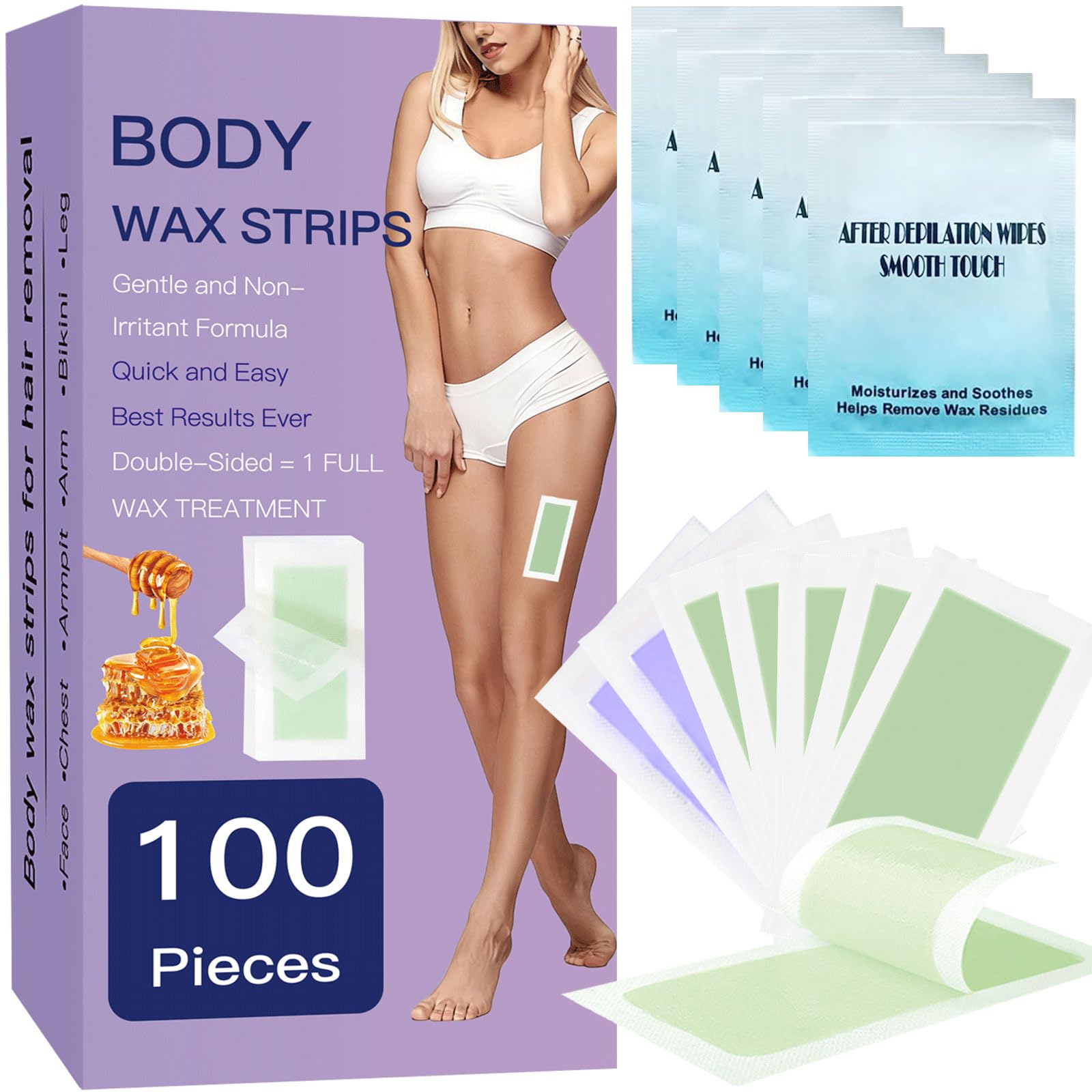 100PCS Wax Strips,Ready-To-Use Body Waxing Kit For Women And Men