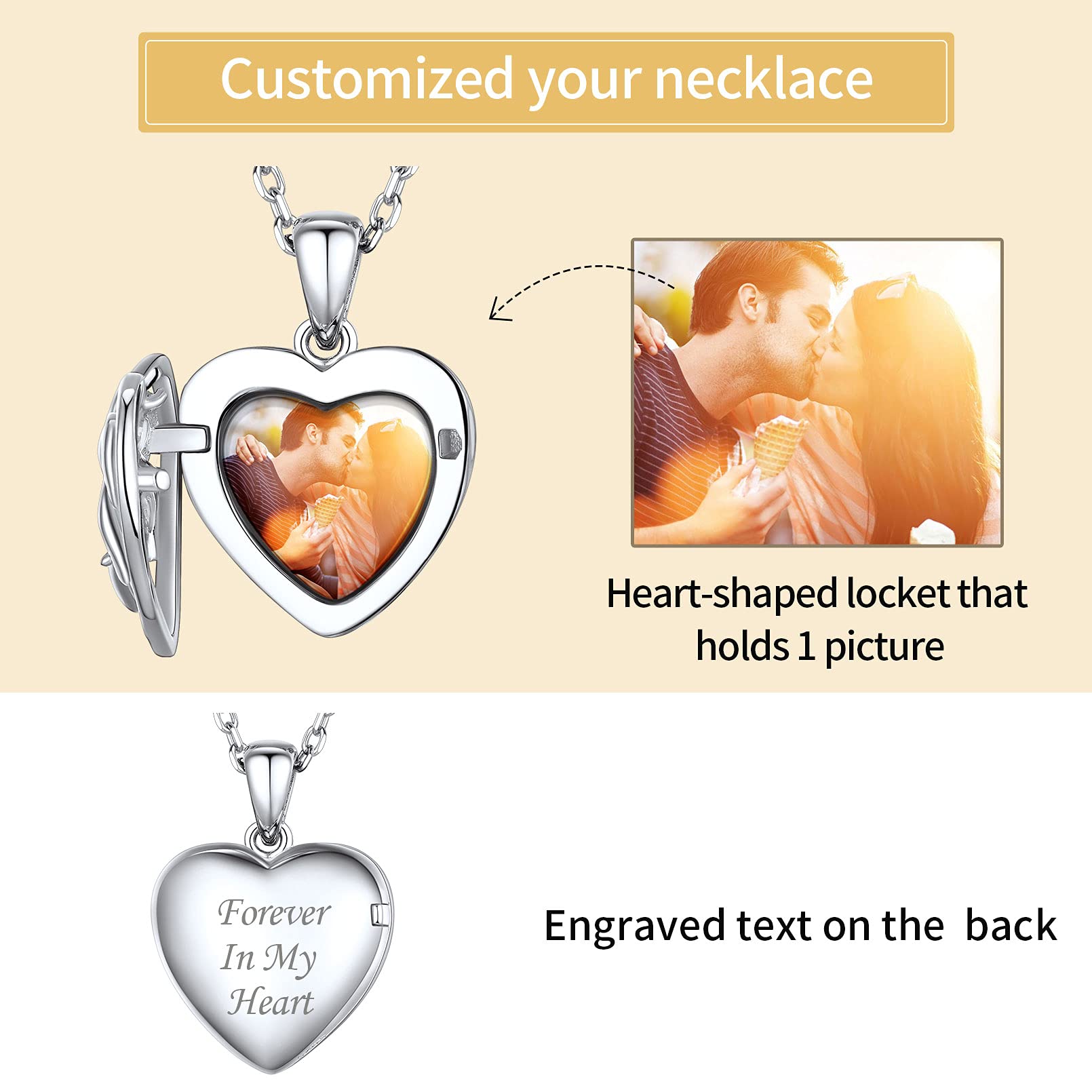 ChicSilver Collana Cuore Argento Personalizzato Foto e Incisione Argento 925 Ciondolo Cuore Portafoto Ciondolo Portafoto Argento 925
