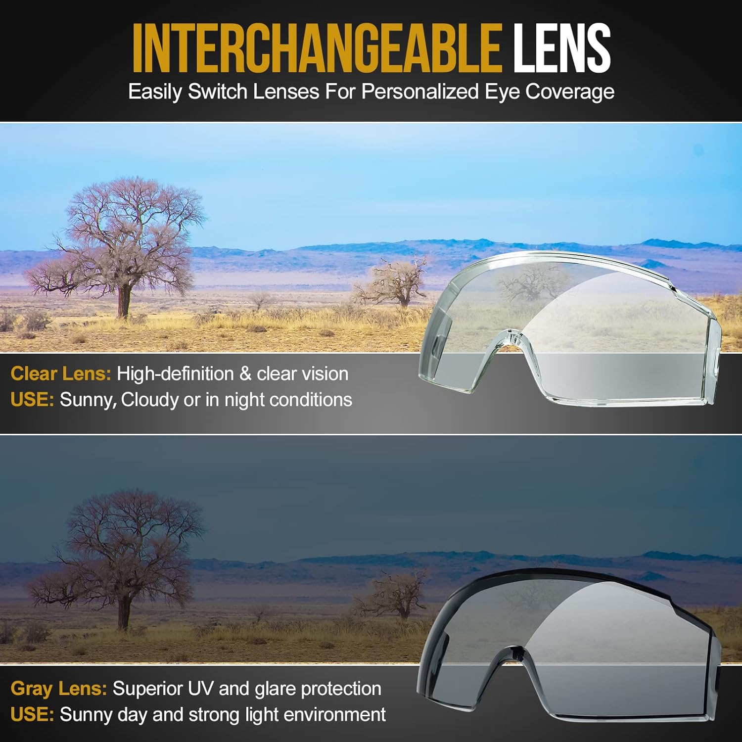 OneTigris Tactical Goggles Over Glasses, Anti Fog Tactical Eyeglasses, Safety OTG Goggles Protection with Interchangeable Len - Image 4