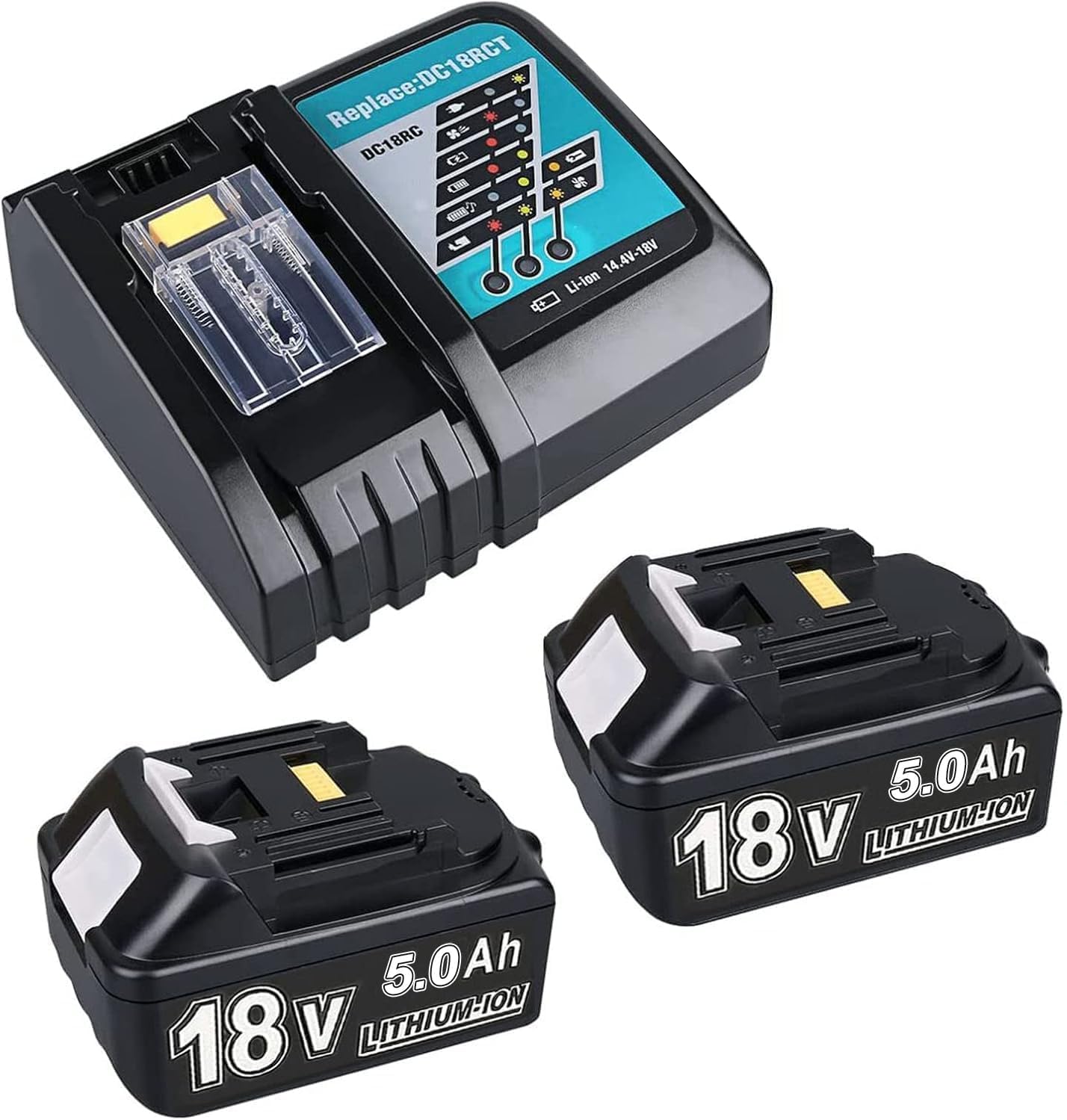 Bonadget Batteria di ricambio 18V 5.0Ah per caricabatterie 3A DC18RC compatibile con caricabatterie 14.4V18V BL1830 BL1850 BL1840 BL1860 BL1820 ecc. DC18RC DC18RD DC18SF