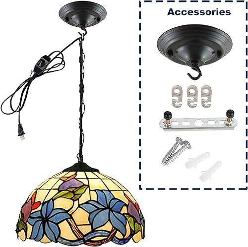 Miniatura 2 de Kiven Lámpara colgante con enchufe lámpara colgante Tiffany lámpara de techo con cable de enchufe e interruptor de atenuación de encendidoapagado
