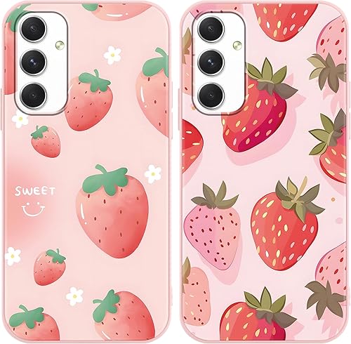 Paquete de 2 fundas de teléfono con patrón de fresas para Samsung Galaxy A54 5G de 6,4 pulgadas, bonito diseño estético, funda estampada con TPU