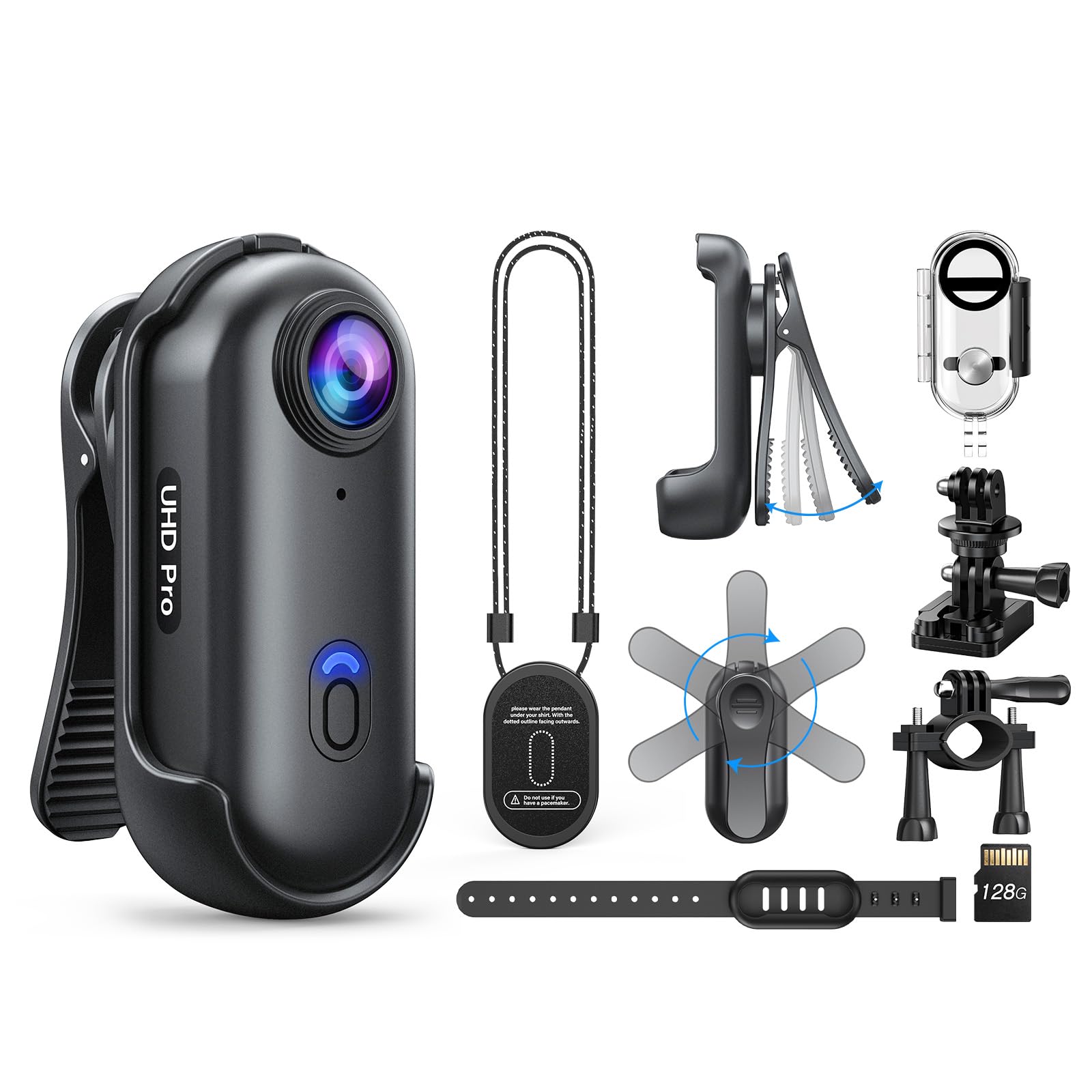 BOBLOV W4 4K Bodycam Mini caméra corporelle avec Clip Rotatif à 360° et Clip magnétique, 90 Minutes pour Enregistrement, conférences, Voyages, promenades avec Animaux de Compagnie (4K 128 Go étanche)