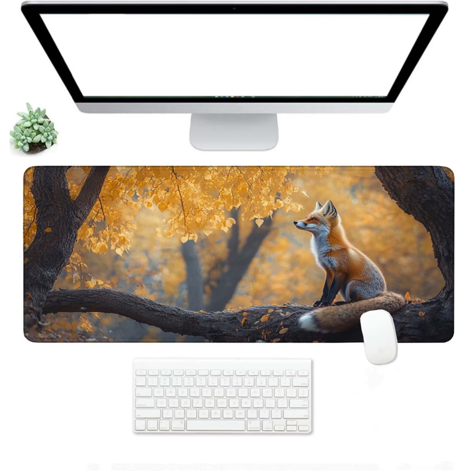 Podkładka pod mysz XXL 1400 x 600 x 3 MM, duża żółta podkładka pod mysz z wodoodporną i antypoślizgową gumą lisa pod ręką zszyte krawędzie, poprawia precyzję i szybkość dla gracza W-528