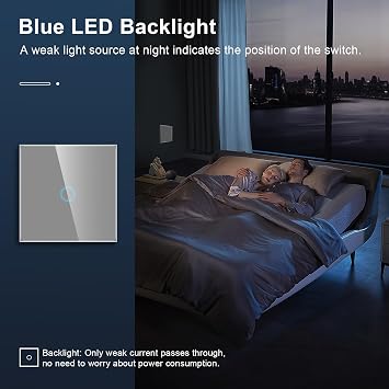 CNBINGO WiFi Smart Light Switch for Alexa, Grey Glass Touch Light Switch