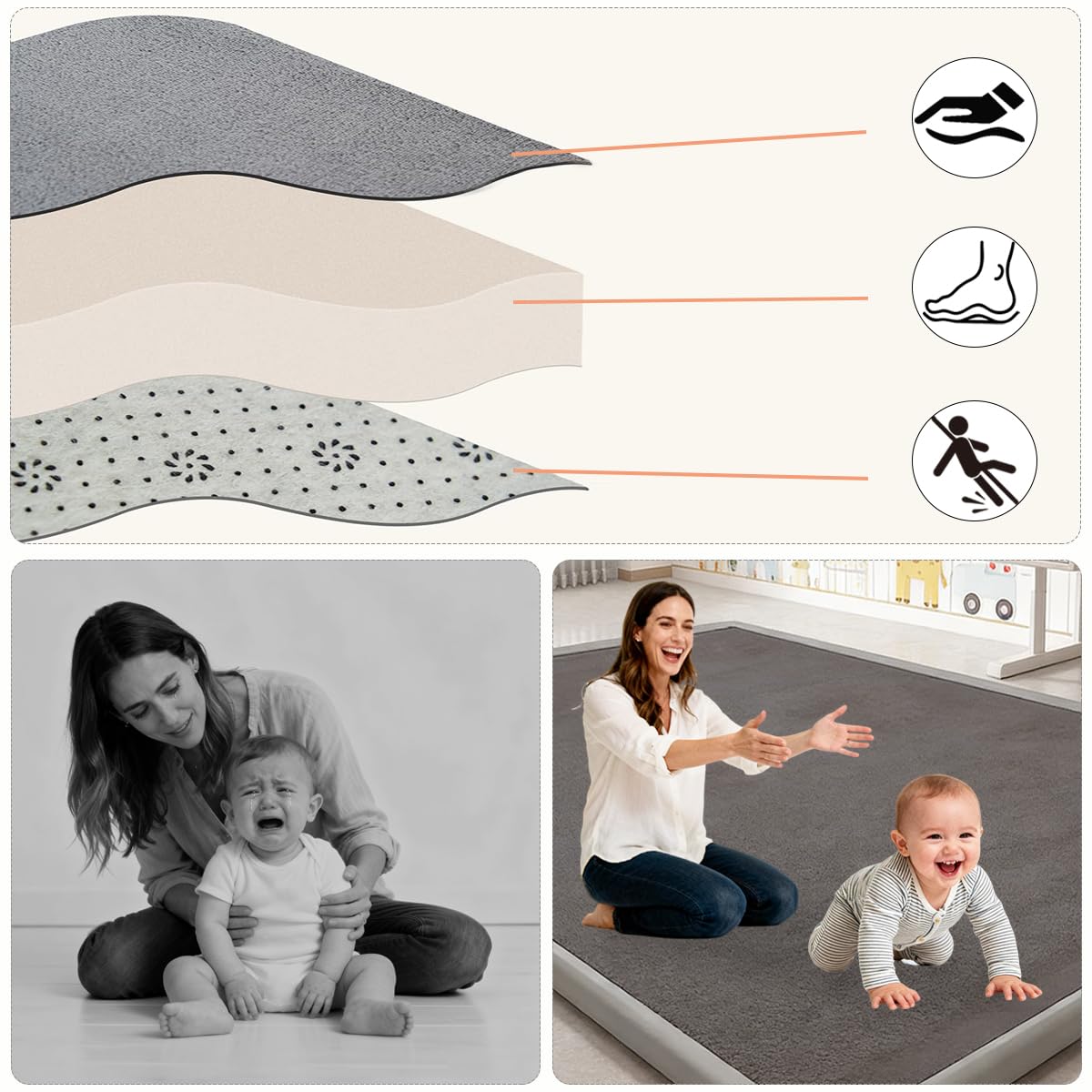 Tappeto Gioco Bambini Acolchado 2.5 cm Extra Spesso, Antiscivolo, Ideale per Pavimenti e Box Neonato, Palestra Neonati, Tappeto Tummy Time Neonati Grigio Argento 200 x 250 cm