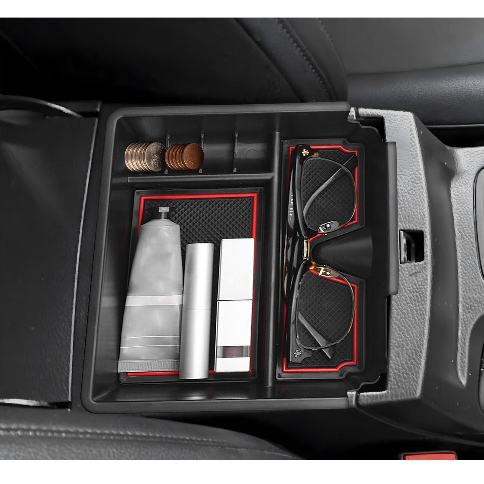 LUWU Ranger Center Console Organizer for 2019 2020 2021 2022 2023 Ford Ranger XL/XLT/Lariat/Raptor Accessories Armrest Console Storage Box Glove Organizer Tray ABS Material Red