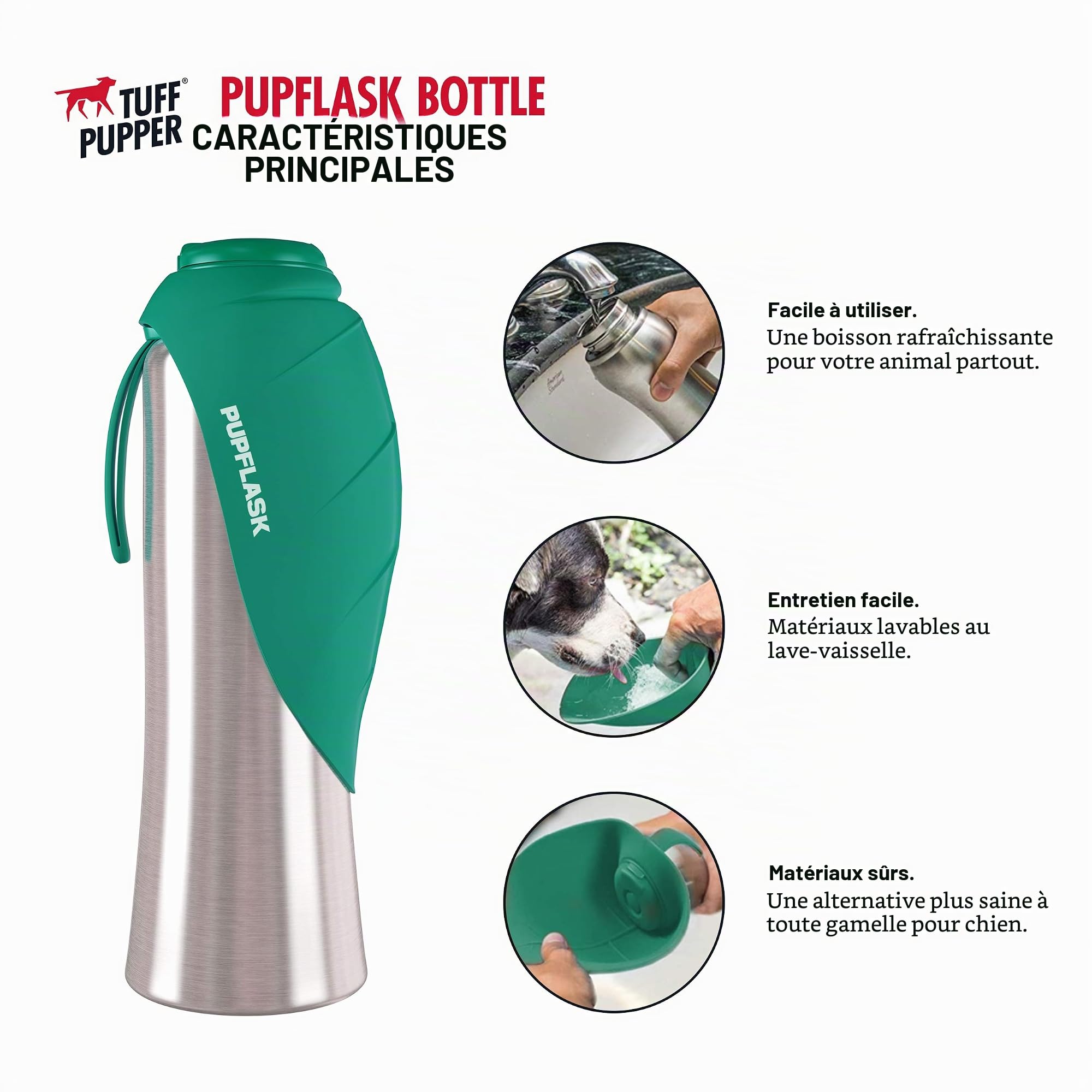 Bouteille d'eau pour Chien PupFlask | Bol d'eau de Voyage en Acier Inoxydable de 800 ou 1200ml | Distributeur d'eau Pratique pour Animaux de Compagnie