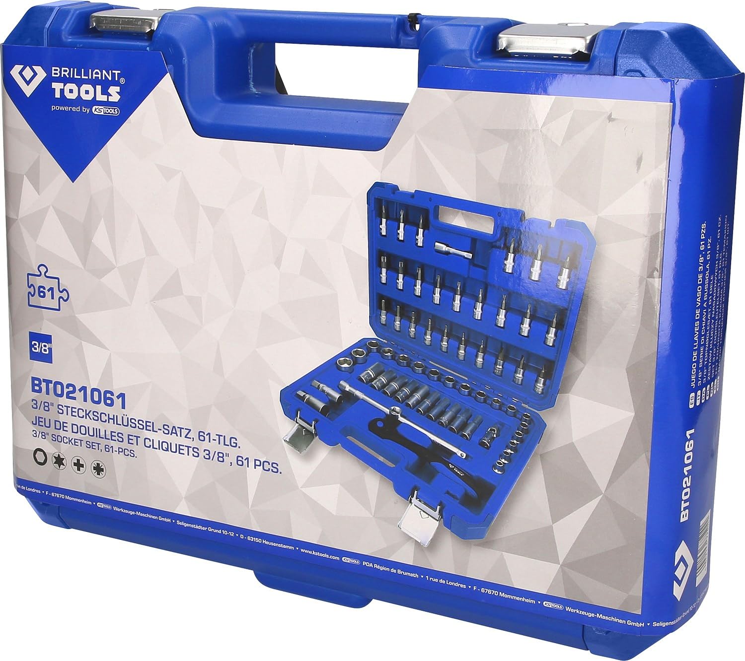 BRILLIANT TOOLS BT021061 Juego de llaves de vaso de 3/8", 61 pzs [Powered by KS TOOLS]