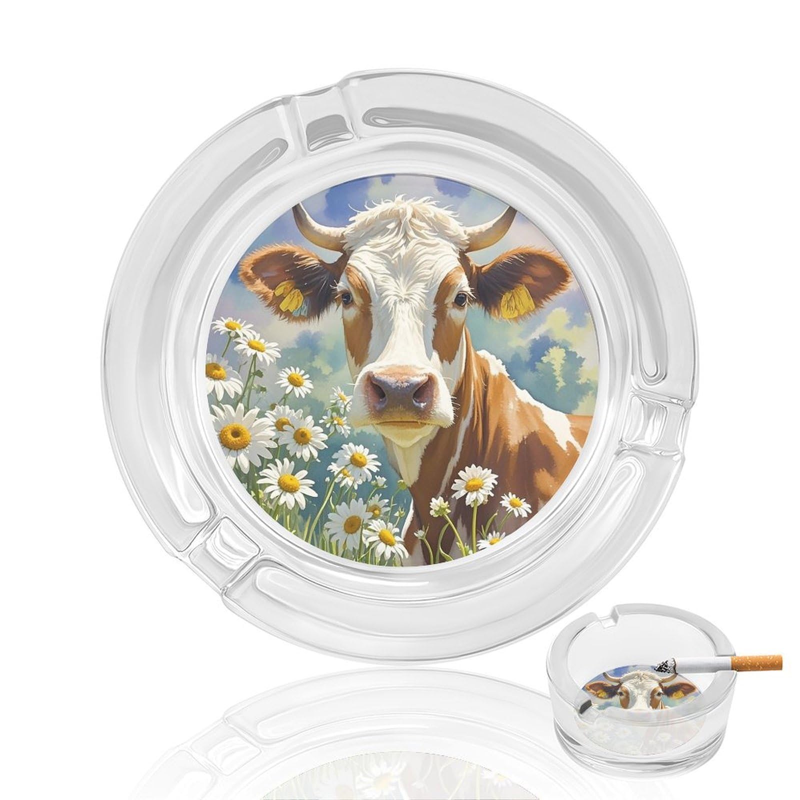 Cendrier de cigarettes en verre motif vache, une idée cadeau originale