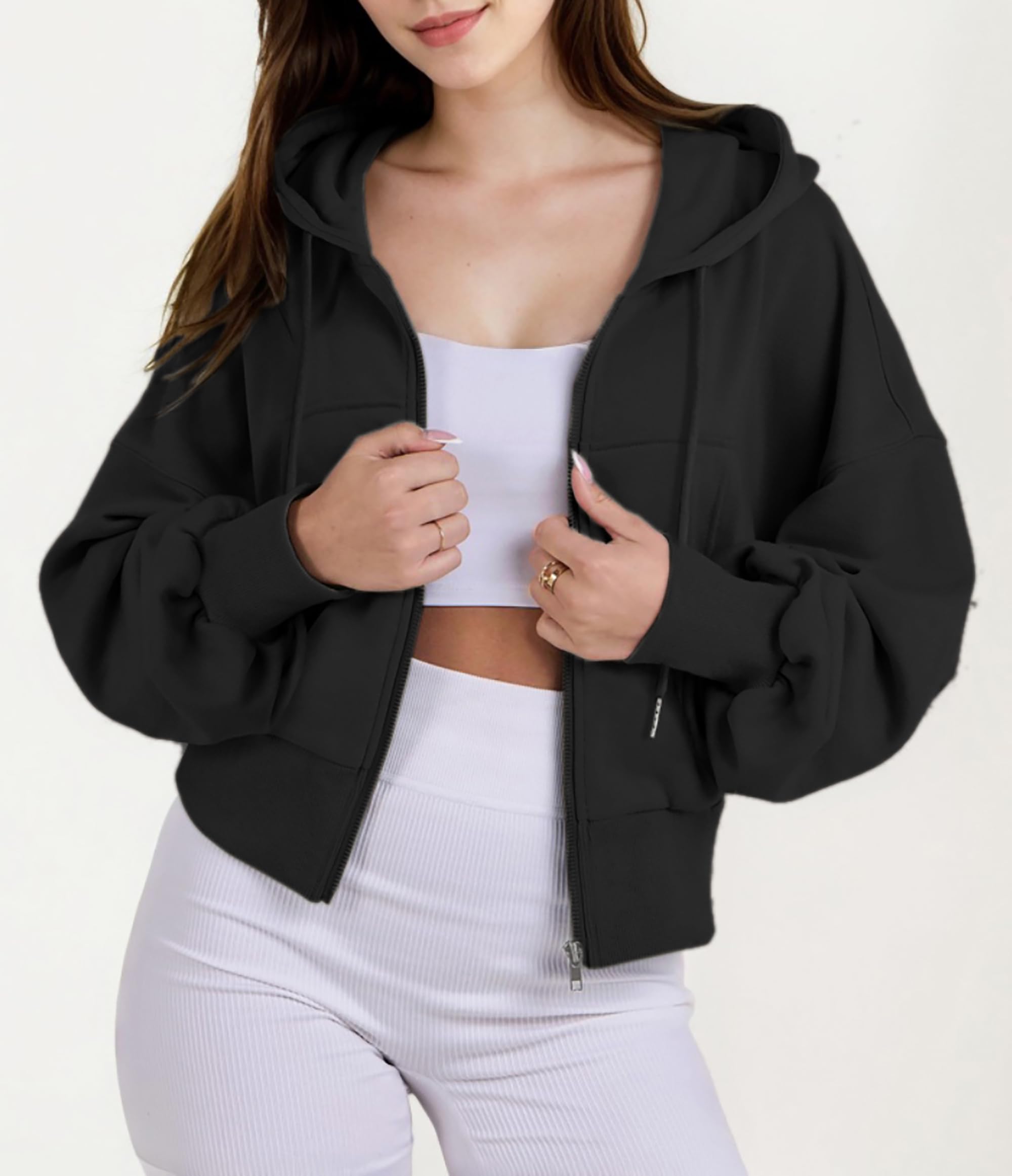 Jhsnjnr Damen Sweatjacke mit Kapuze Langarm Kapuzenpullover Sweatshirt Reißverschluss Sport Kurze Jacke Crop Zipper Hoodie