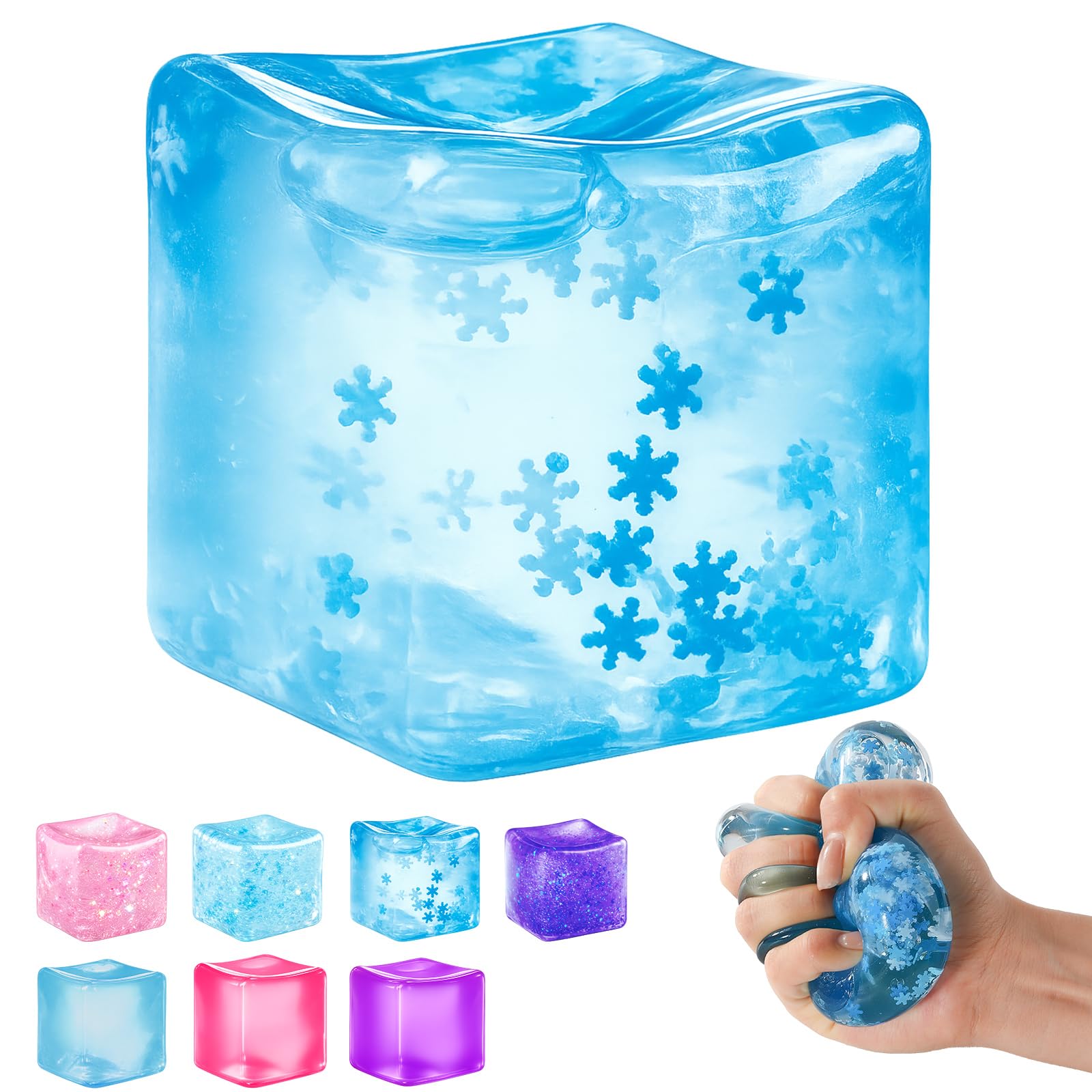 Photo 1 of *** USED ****Ice Cube Squishy Fidget Toy – Slow Rise Squeeze Sensory Toys, Multiple Ways to Play, Stress Ball for Anxiety Relief, Focus Enhancement, Brain Relaxation & Strength Fostering - Snow Blue
