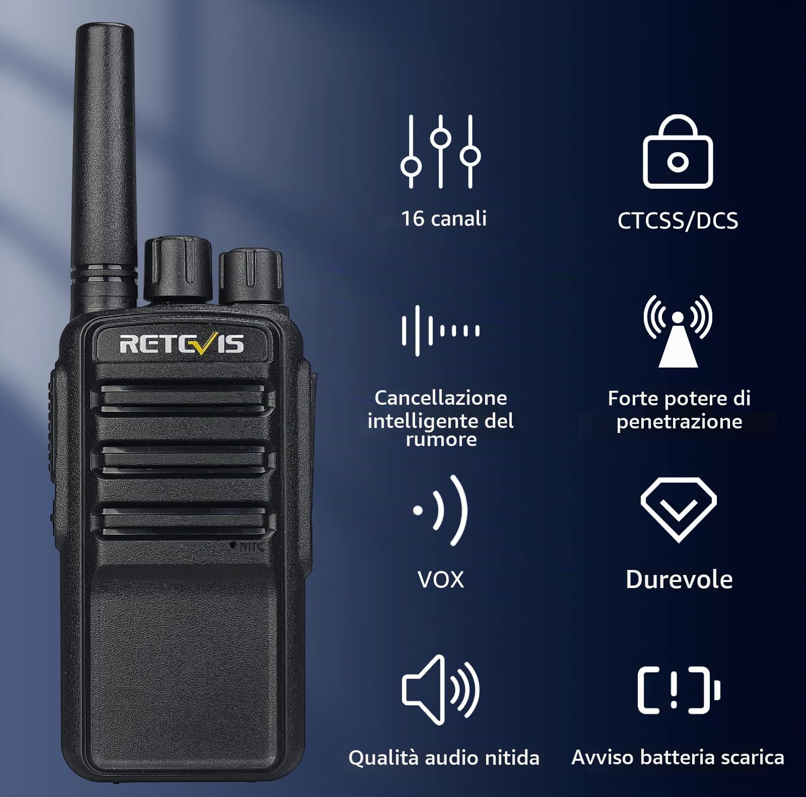 Retevis NR610 Walkie Talkie, AI Cancellazione del Rumore, VOX Walkie Talkie con Auricolari, PMR446, 1200mAh Ricetrasmittenti Professionali Ricaricabili USB-C per Ristorante (4 Pezzi, Nero)