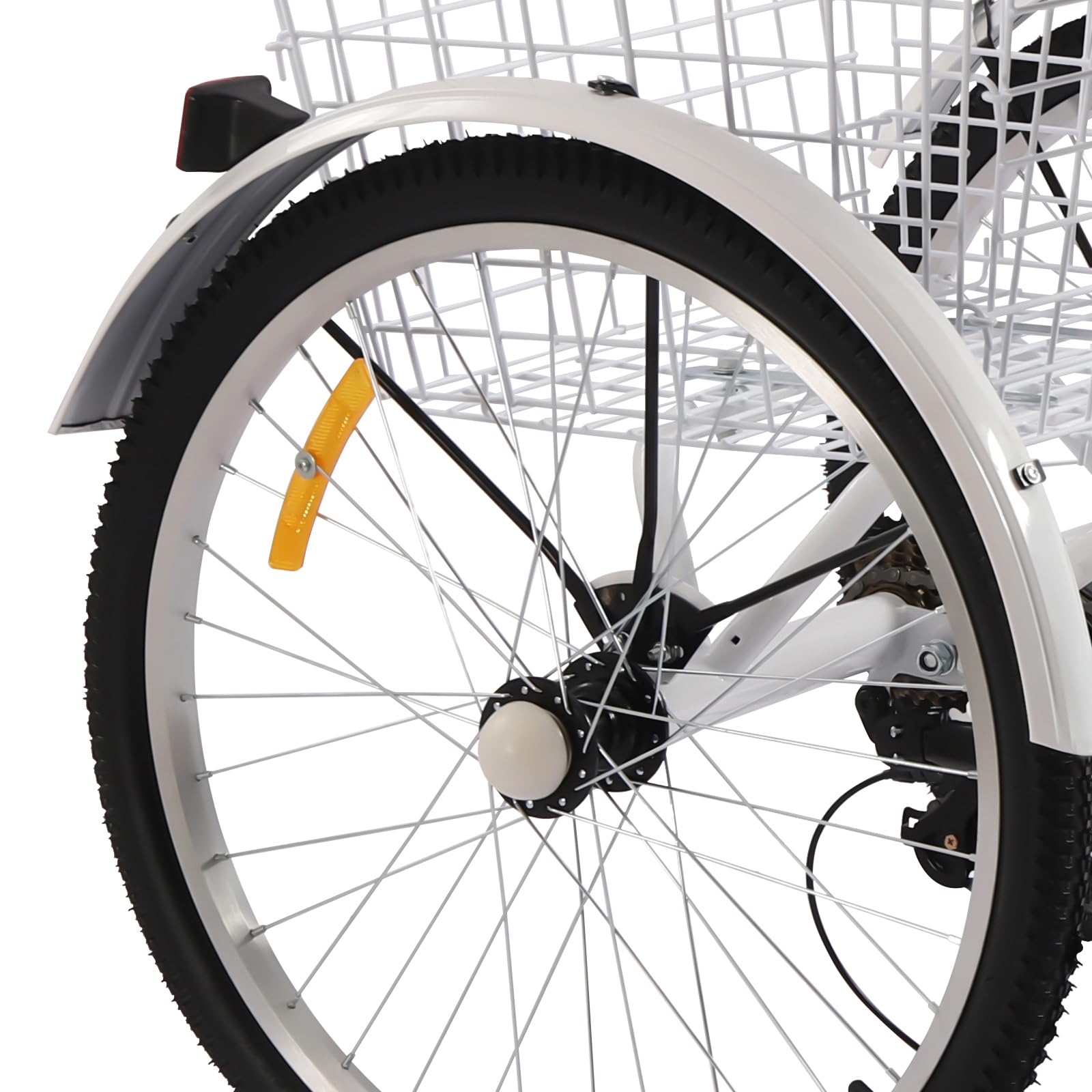 Triciclo pieghevole per adulti, 24 pollici, 7 velocità, 3 ruote, con cestino, portata 110 kg, bici da città da 175 cm, sedile regolabile, adatta per adulti, colore bianco