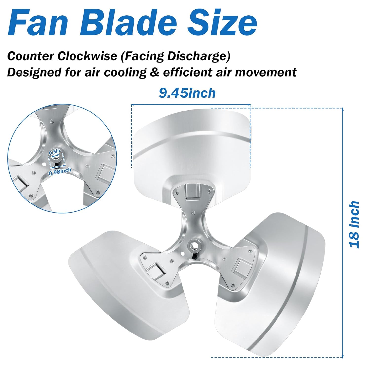 98M18 Condenser Fan Blade Compatible with Lennox Condensers, 3 x 18in CCW HVAC Fan Blades, 27 Degree, 1/2-Inch Bore, Condenser Blade Replace 100060-07 98M18 Blades HVAC Electric Fan Motors Part