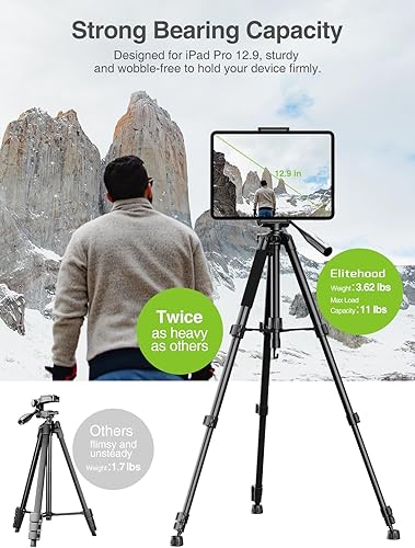Miniatura 2 de Elitehood Trípode resistente para iPad de 68 pulgadas, trípode de cámara ultraestable para iPad Pro 12.9, soporte para iPad para grabación de