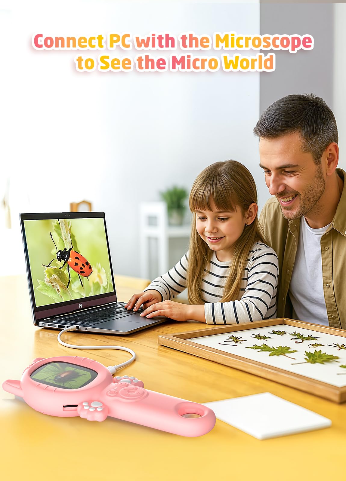 PHNIXGAM Mikroskop für Kinder, Mini Pocket Handheld Kid Mikroskop für Kleinkinder, Bildungswissenschaft Kit Digital Spielzeug, Weihnachten Geburtstag Geschenke Spielzeug für 3+ Jahre alte Mädchen für