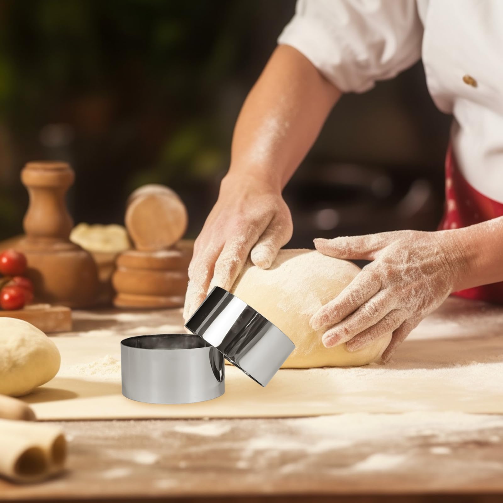 4 anillos redondos para tartas, moldes de acero inoxidable para mousse y pastelería, anillos de cocina de alimentos con empujador para cocinar bollos, huevos, mousse de pastelería, postres, 5