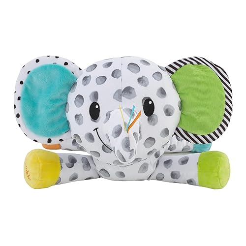 Sassy Baby Eli Elephant - Peluche de bebé con diseño de elefante, color gris, blanco, verde y azul