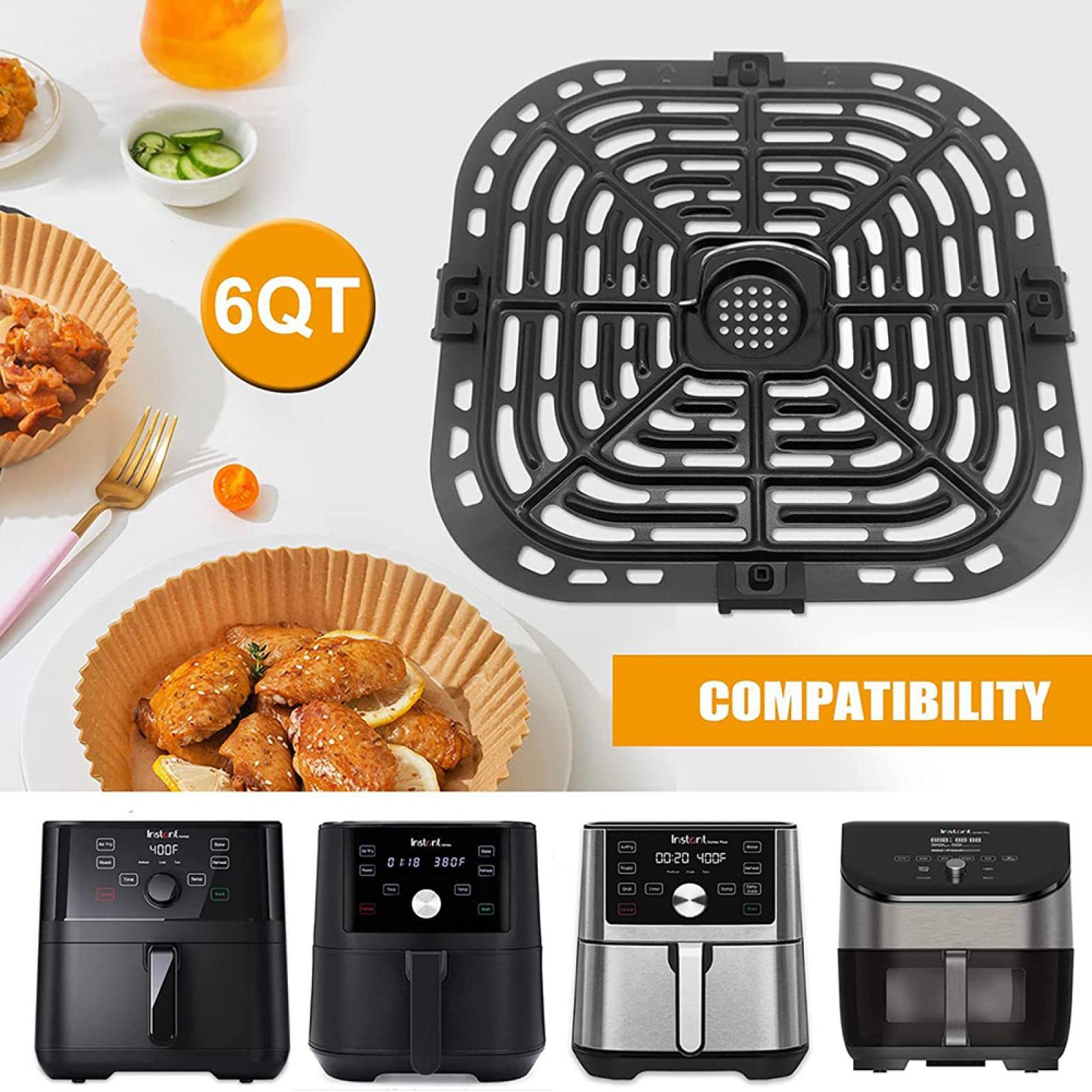 Padella Antiaderente Per Friggitrice Ad Aria 23x24 Cm – Acciaio Carbonio Con Paraurti In Silicone, Adatta Per Patate, Pizza, Pollo E Pesce