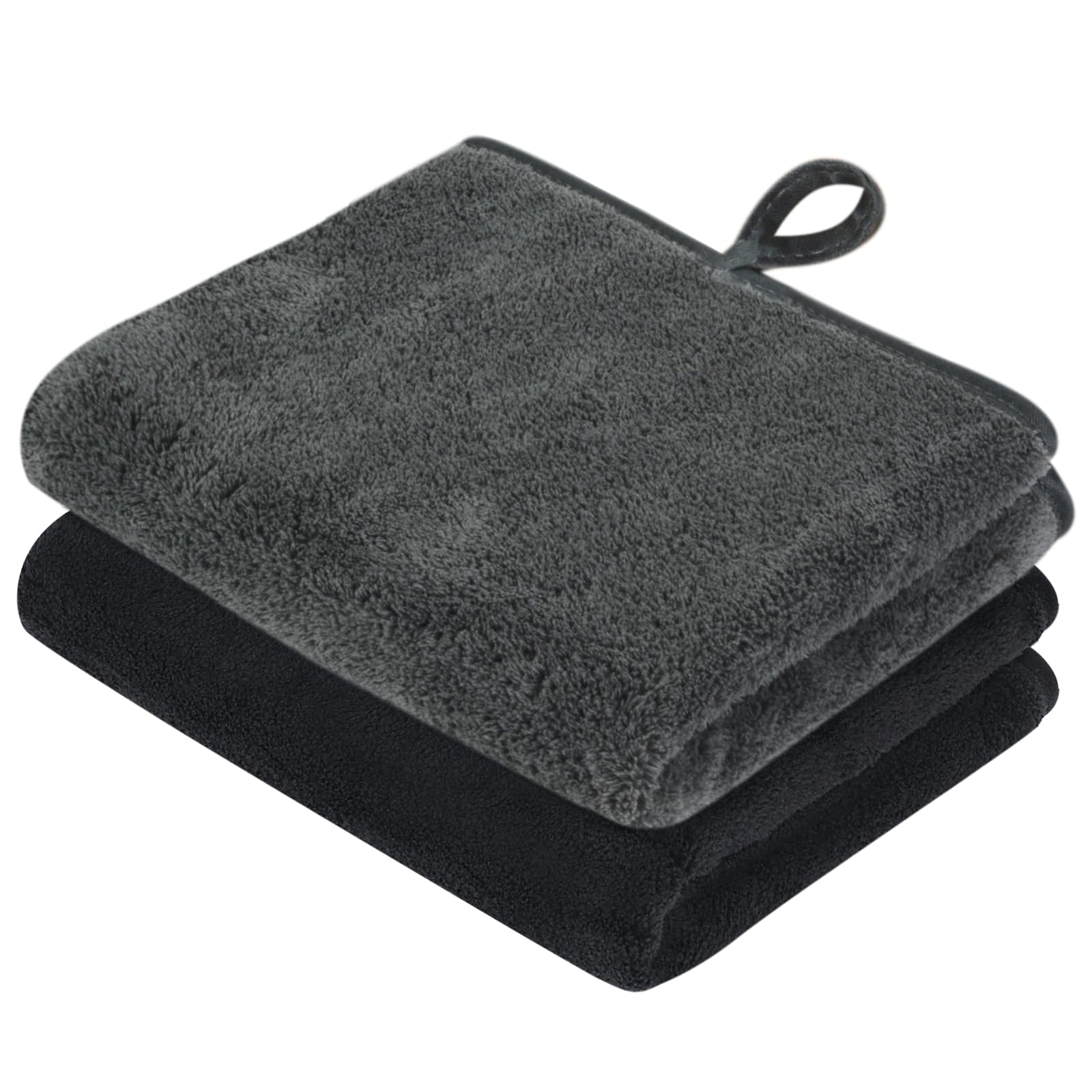 VIVOTE2Pack Microfibre Hand Towels Set, Super Soft & Quick Drying Hand Towels for Kitchen, Lightweight Hand Towel with Hanging Loop, Multipurpose Towels for Bathroom,Travel,30x50cm Black&Grey