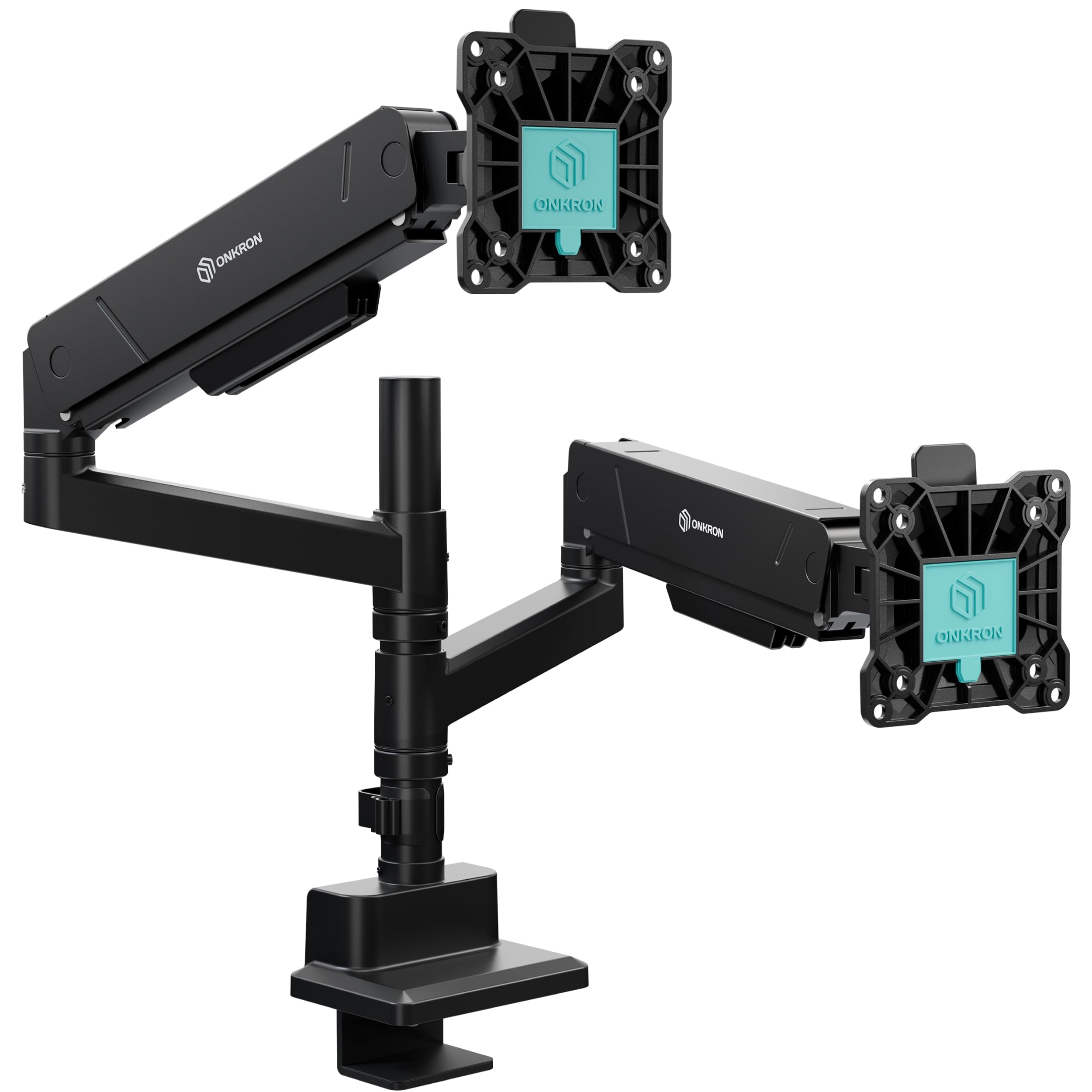 ONKRON Podwójne ramię monitora o przekątnej 13" do 32" - czarny kolor czarny uchwyt monitora na biurko 16 kg - Uchwyt na ekran PC z maks. VESA 100 x 100 - Uchwyt ekranu komputera biurkowego G140-B