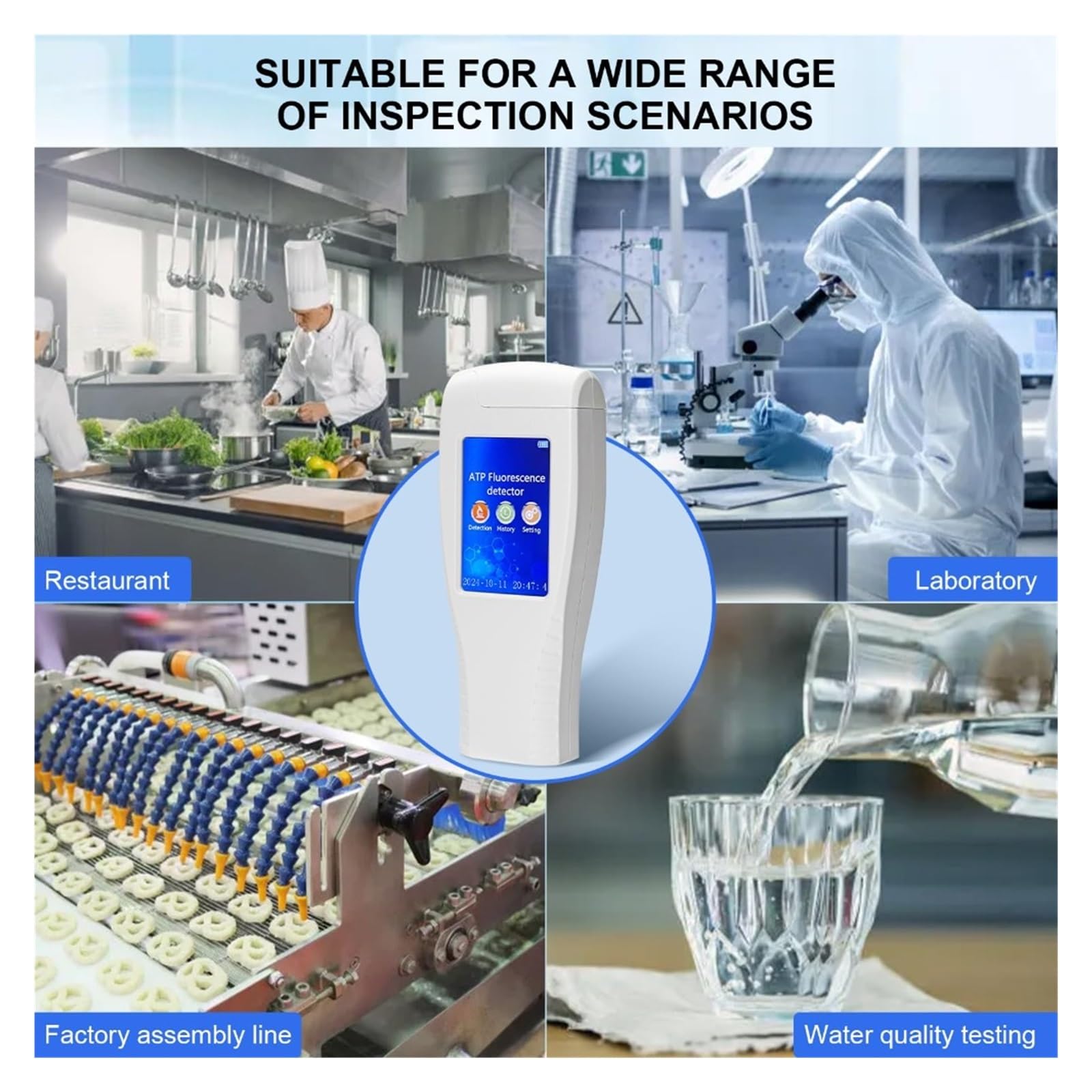 Probador de fluorescencia ATP portátil, probador de limpieza de superficies microbianas fluorescentes de mano recargable, Monitor de higiene alimentaria