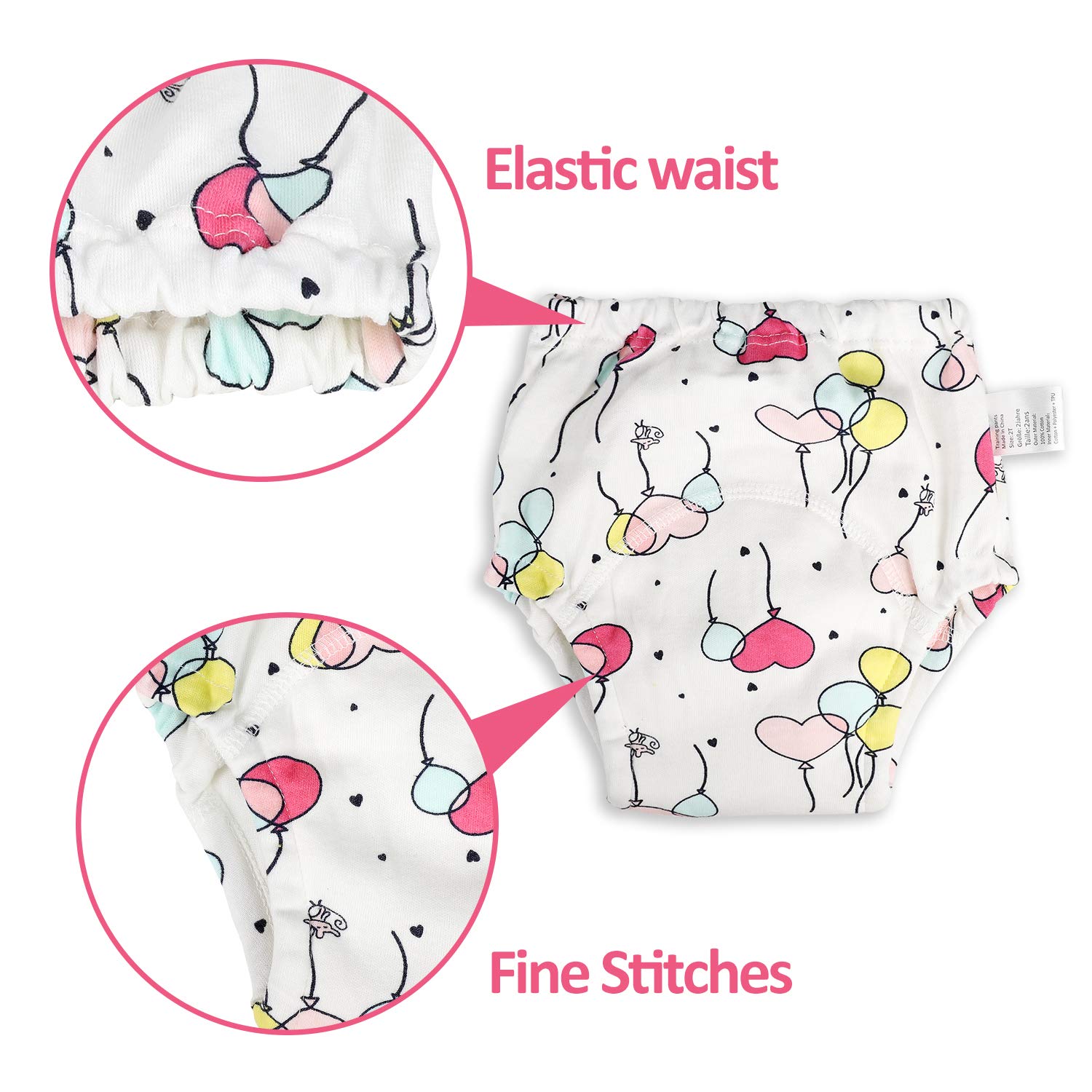 FLYISH DIRECT Baby Training Pants Potty Training Pants Toddler Potty Training Underwear for Toilet Training Underwear, 6 Packs, Age 3, Pink — view 5