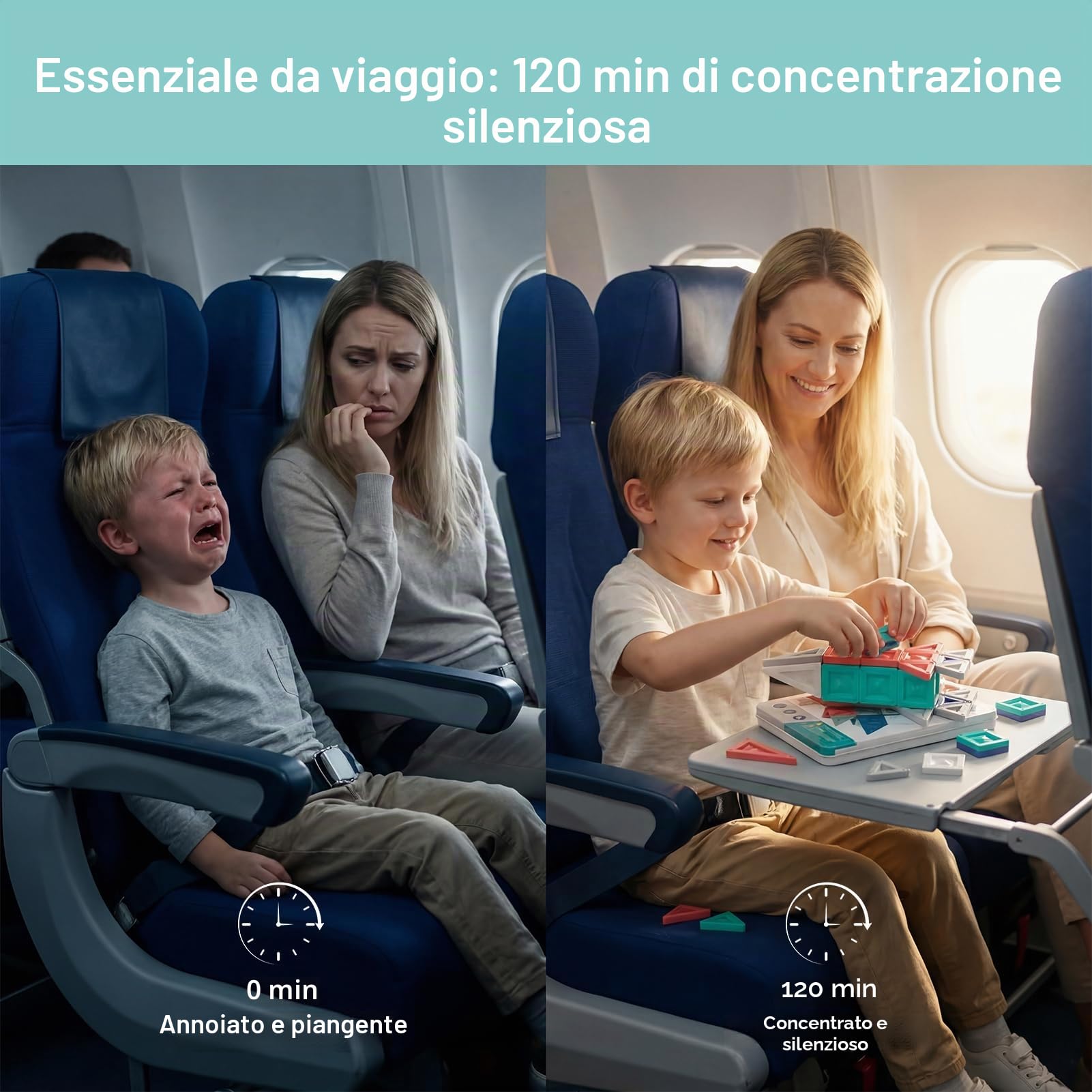 Mattoncini magnetici da viaggio a partire dai 3 anni, 40 pezzi di mattoncini magnetici Montessori, giocattolo educativo con scatola di stagno portatile e piastra di gioco integrata, mattoncini