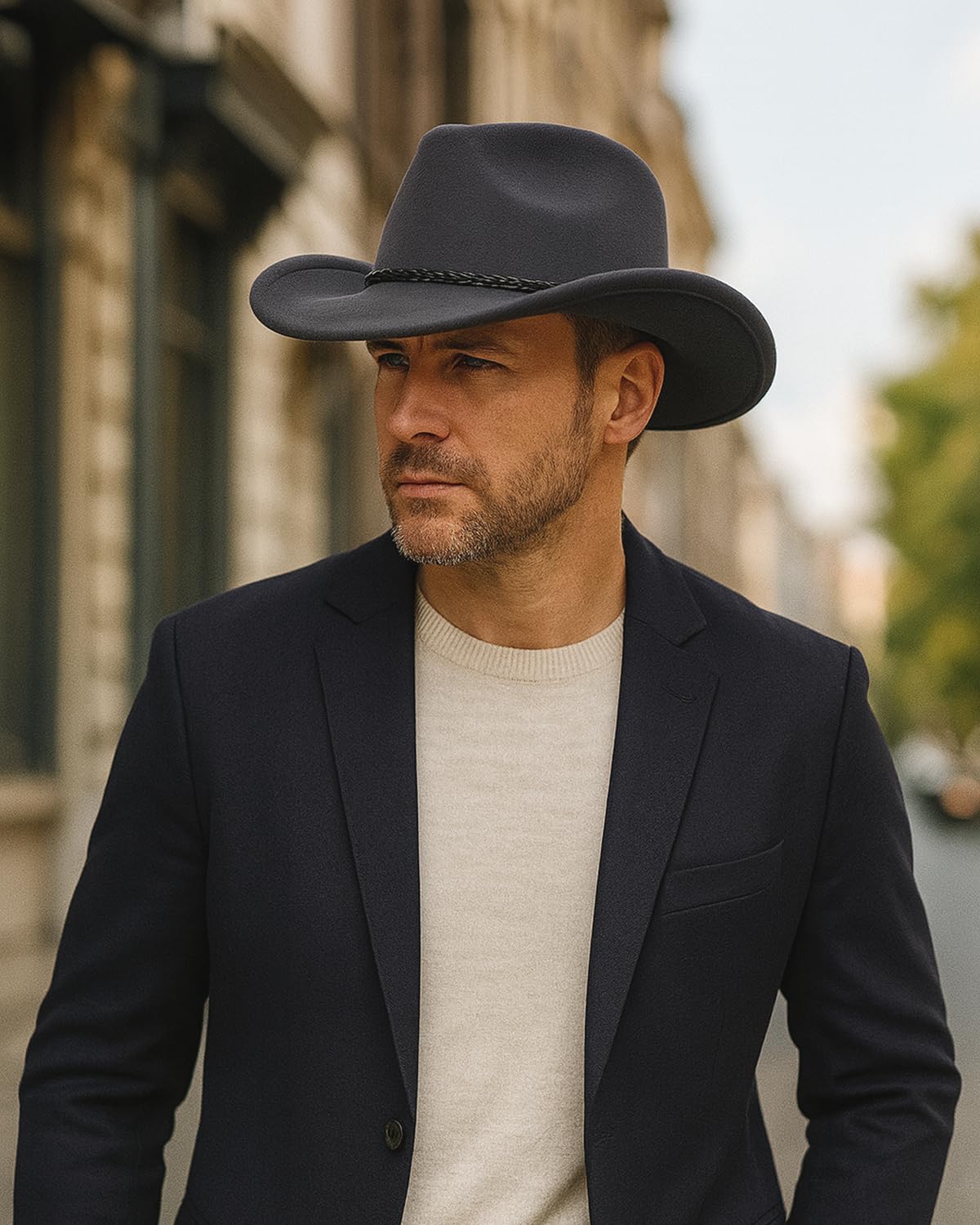 Zylioo S/M/L/XL/XXL Chapeau Cowboy Western en Feutre pour Grande ou Petite Tête, Chapeau Fedora à Large Bord avec Boucle, Chapeau Panama Homme Femme Élégant Style Classique Été Automne