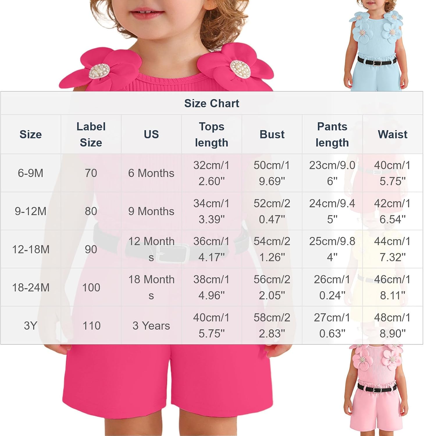 Two Piece Knitting Clothing Set for Girls 3D Floral Sleeveless Crewneck Outfit Ruffle Trim Wide Leg Shorts for Daily