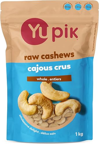 Yupik Raw Whole Cashews, 1 kg, Gluten-Free, Kosher, Vegan, Crunchy Nuts, Unsalted, Unroasted, Oil-Free, Source of Protein & Iron, Nutritious, Healthy Snacks, Ideal for Baking & Cooking