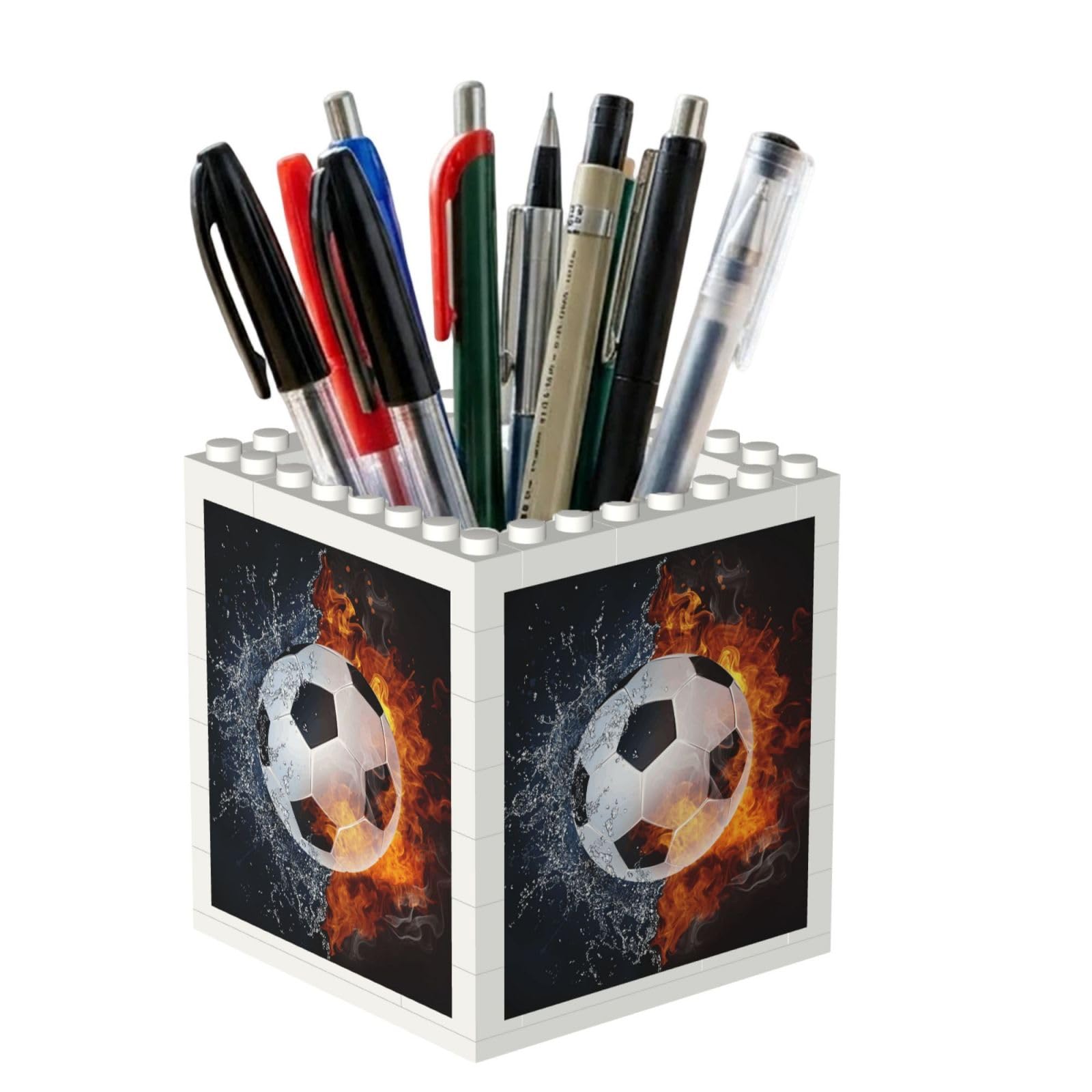Poadnly Soccer Ball On Fire Water, Pen Pot Pencil Holder for Office Home School, Compact Desk Organiser for Office Stationery