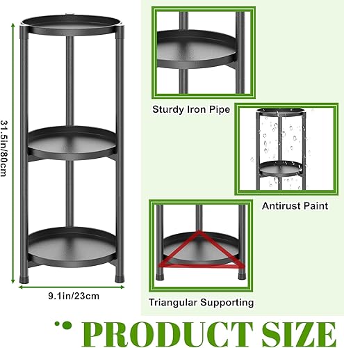 Miniatura 2 de Soporte para plantas de 3 niveles para interior, soporte alto de esquina de metal negro para múltiples plantas, estante para macetas al aire libre