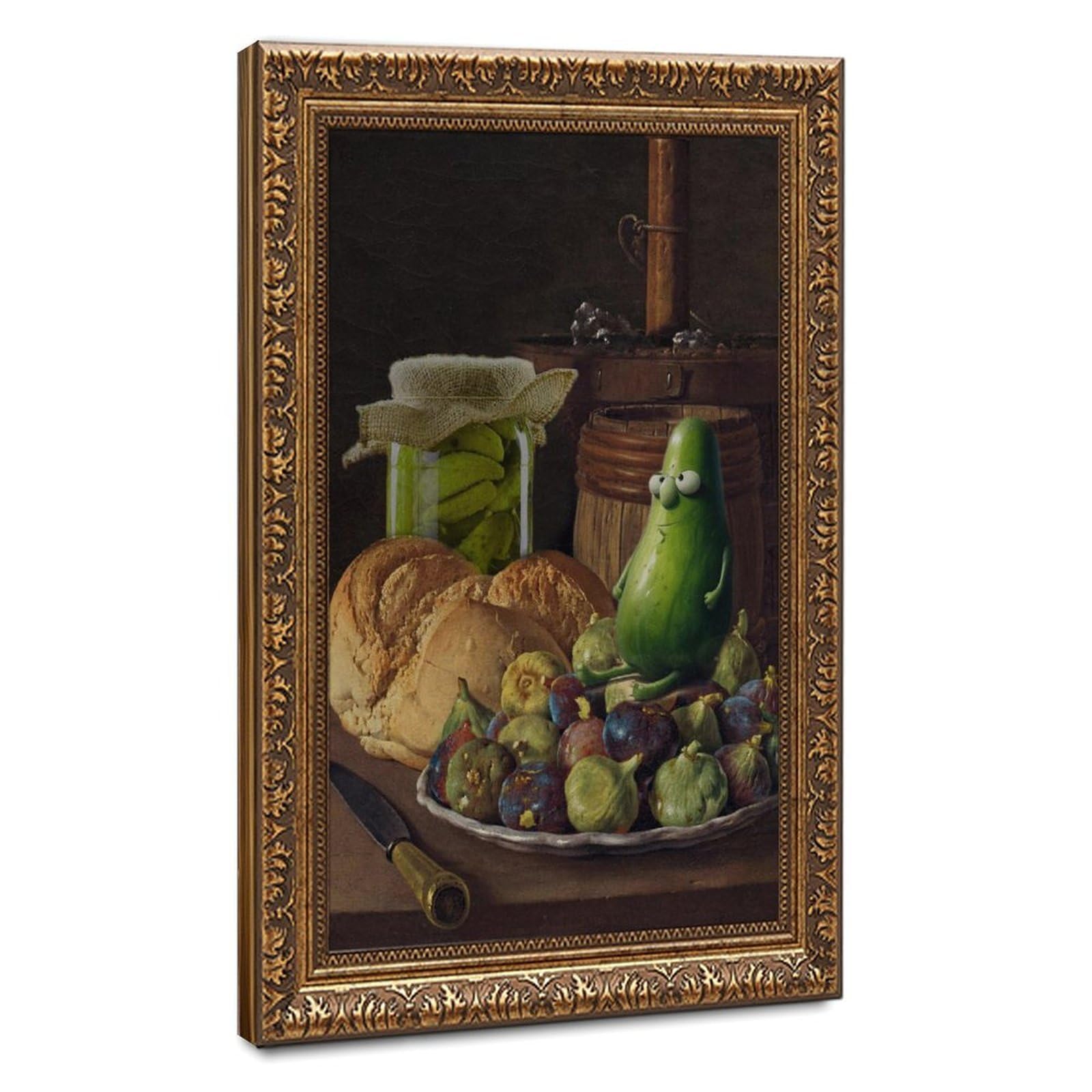 Ölgemälde "Eingelegte Gurken, verwandelt in Retro-Ölgemälde", einzigartige Küchendekoration, Leinwandposter, Wandkunst, Druck, Bild, Gemälde für Wohnzimmer, Schlafzimmer, Dekoration, 50,8 x 76,2 cm (L