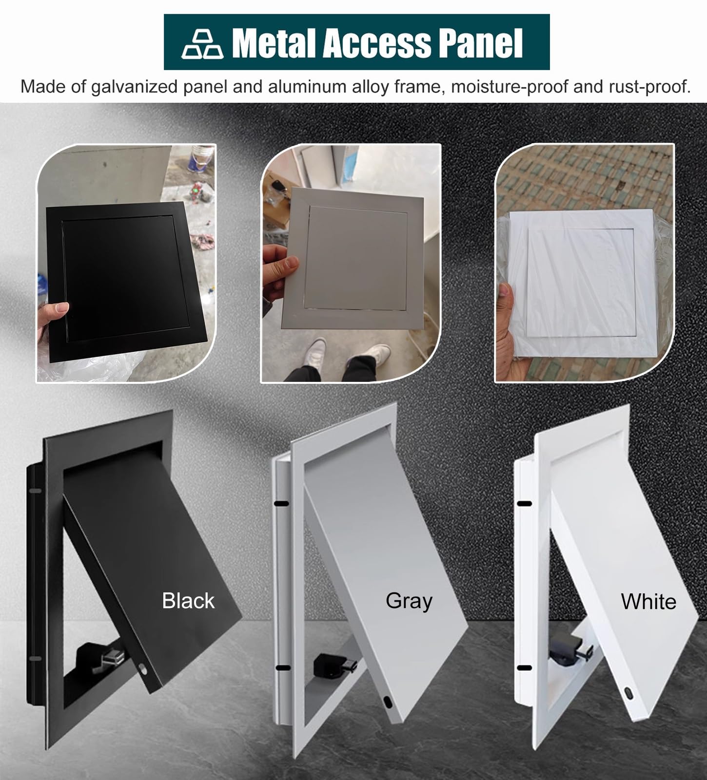 Panel de acceso magnético para paneles de yeso de 48 x 55 cm, cubierta de pared de montaje empotrado, puerta de inspección pequeña para fontanería, baño, ático, accesorio gris