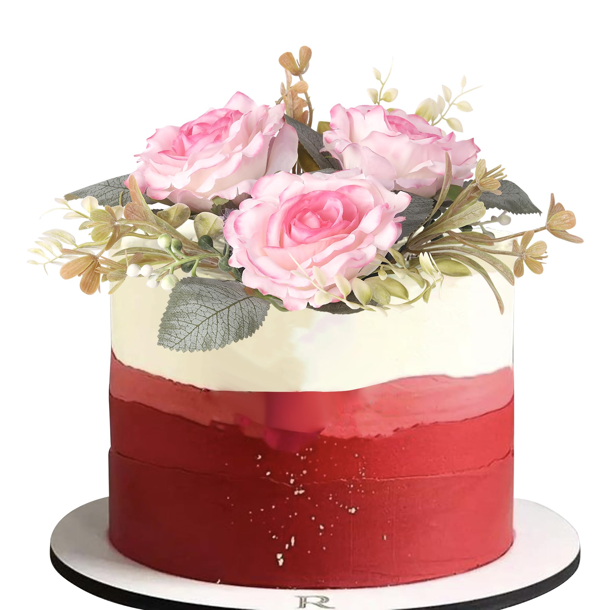Xsstarmi 1 Pack Gradient Pink Rose Wreath Cake Topper Decoration Assembled Handmade Wedding Flower Cake Pick for Wedding Birthday Anniversary Party DIY Cake Decorations Supplies