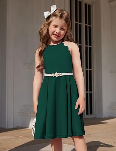 Miniatura 4 de Arshiner Vestido de niña con cuello halter, vestido de verano sin mangas, elegante, acampanado, bolsillos, vestido de fiesta