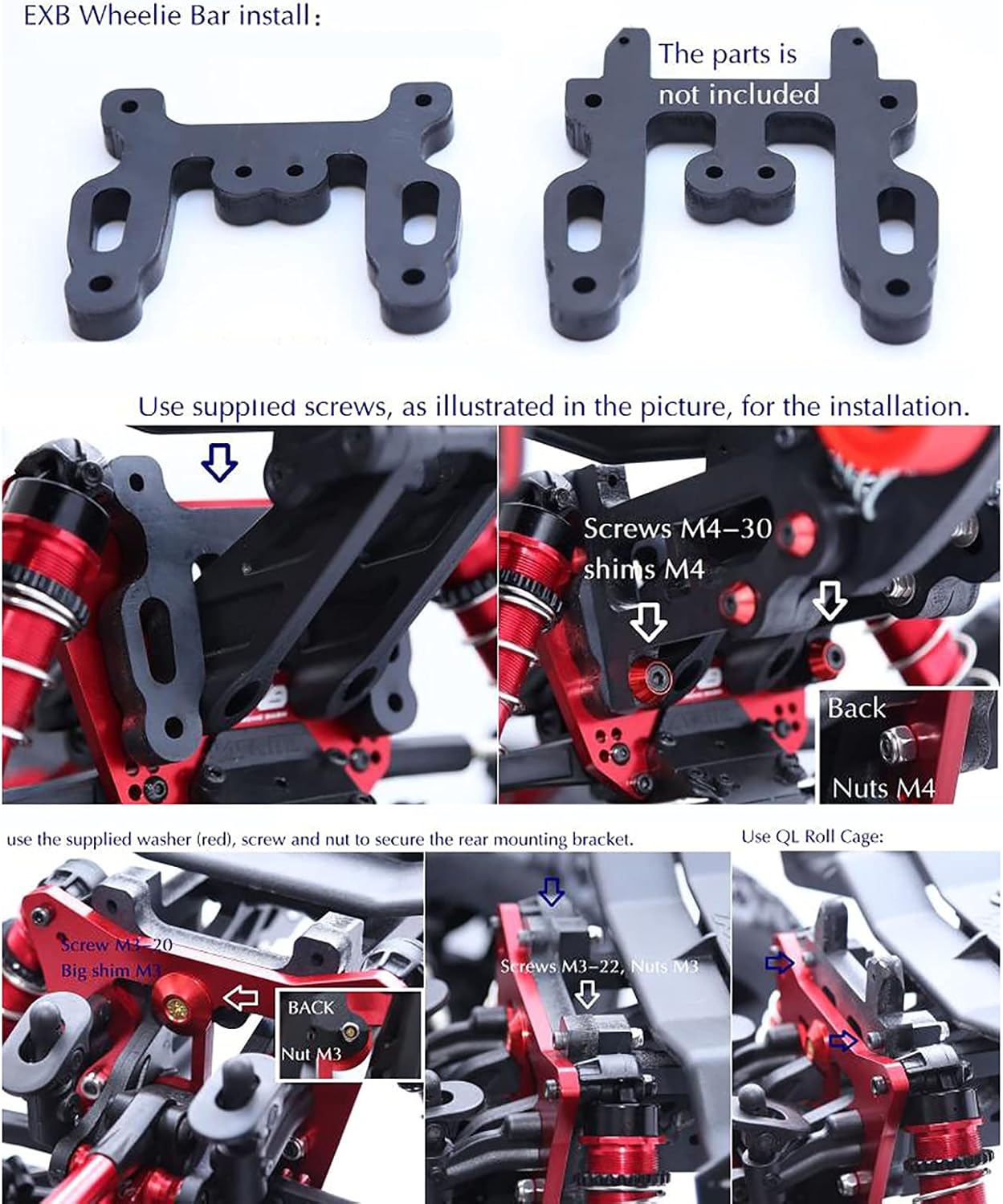 Spring Black Wheelie Bar Assembled for 1/8 ARRMA KRATON 6S EXB V5 RC Car Accessories(not fit 1/8 KRATON 6S BLX EXB V2(ARA8708T1))